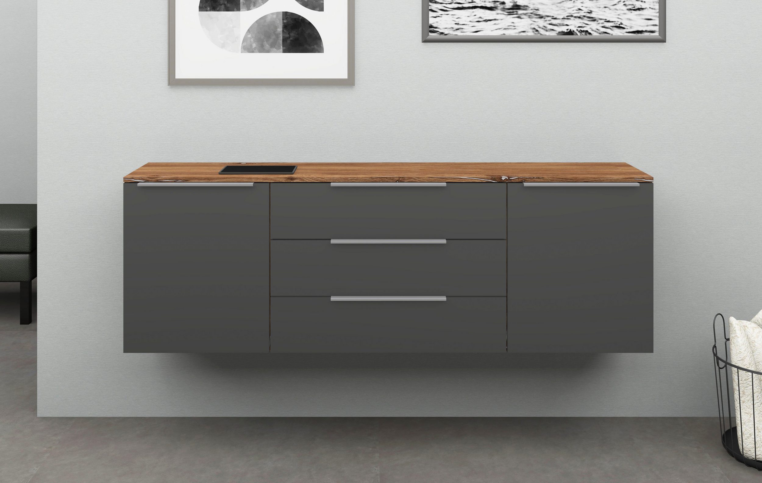 Lowboard Eiche Vintage - Graphit "Oliva" 166 cm