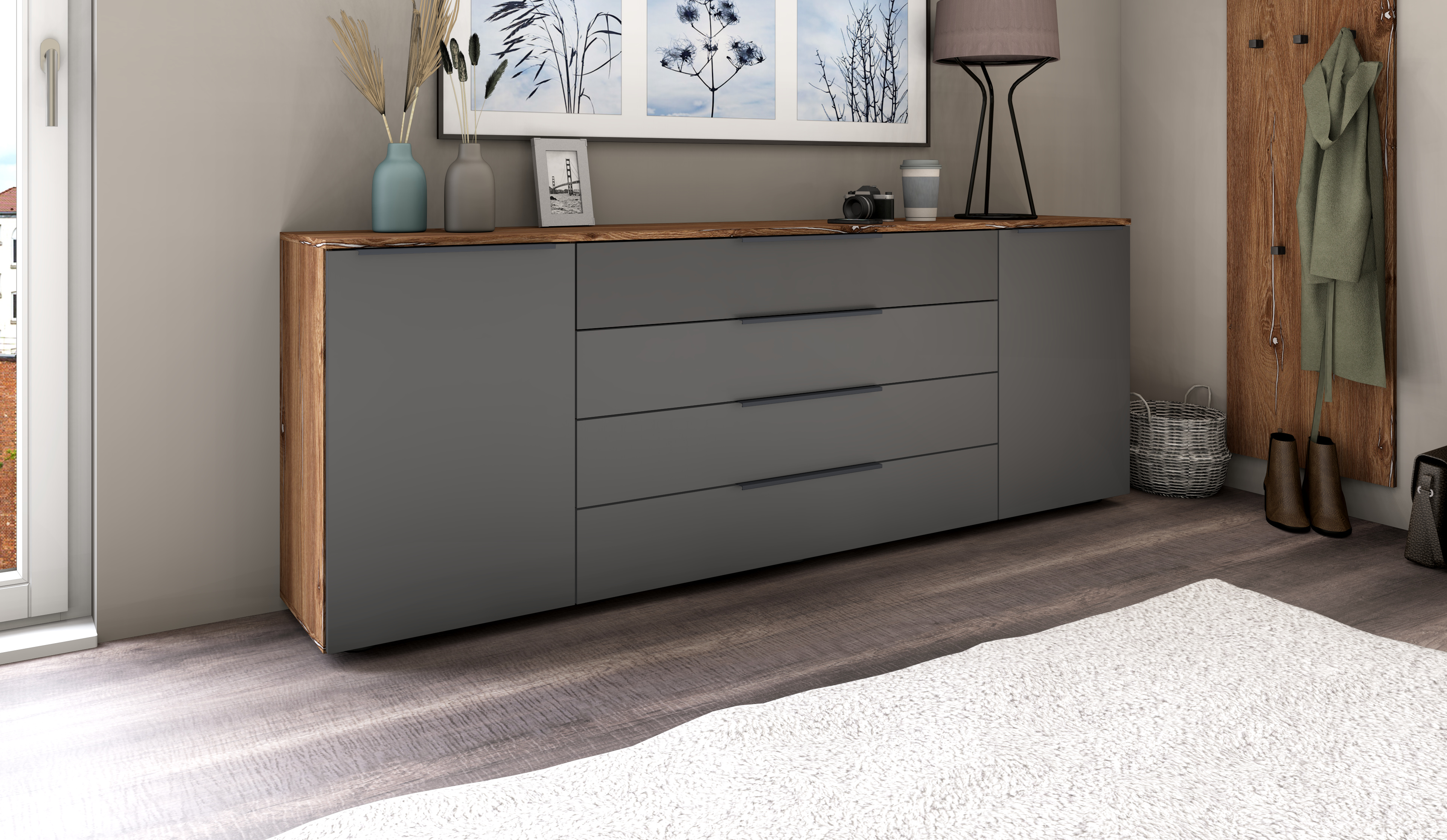 Sideboard Eiche Vintage - Graphit "Tom" 200 cm