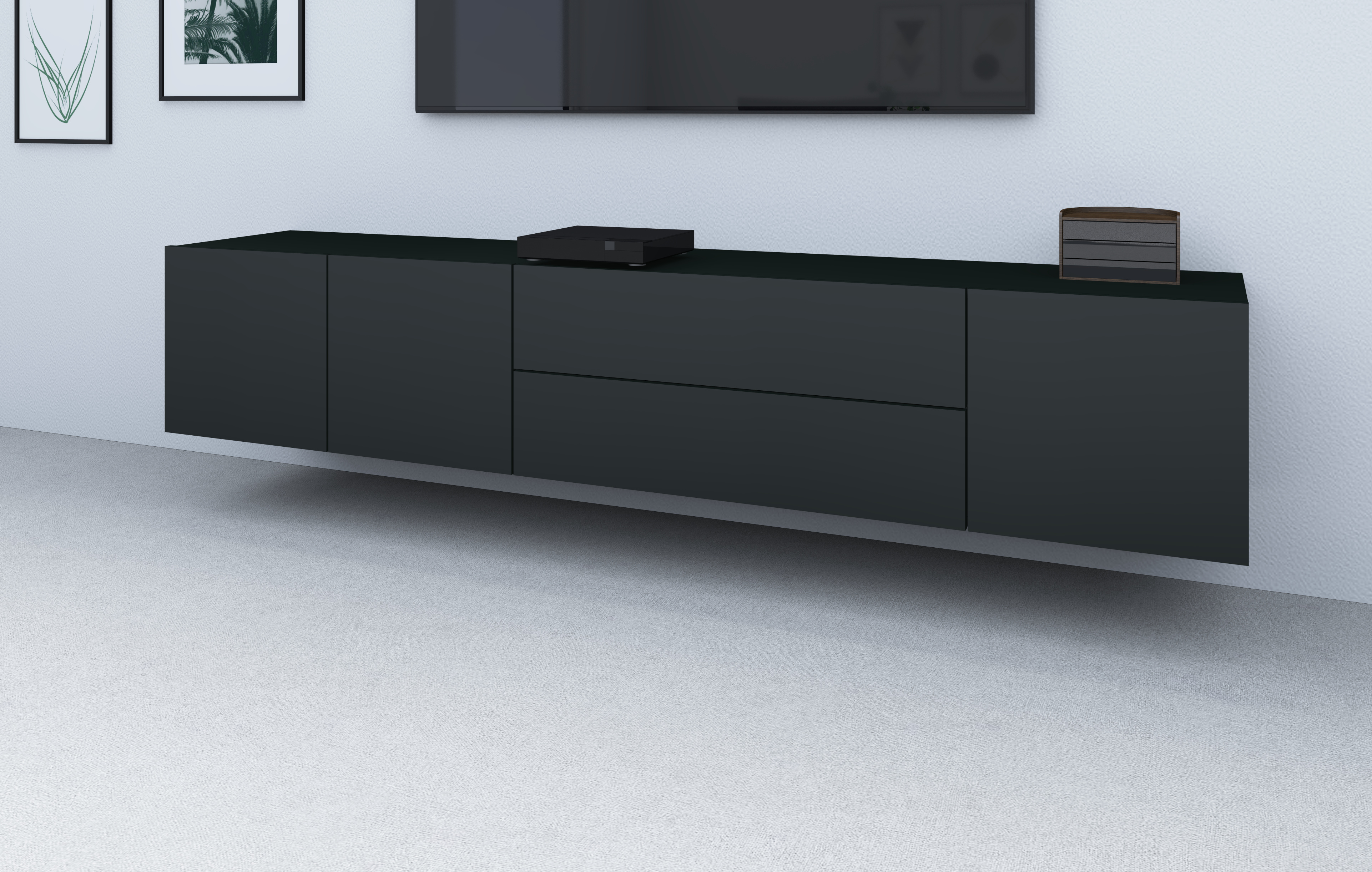 Lowboard Schwarz Matt Sophia 190 cm Hängeschrank schwarz