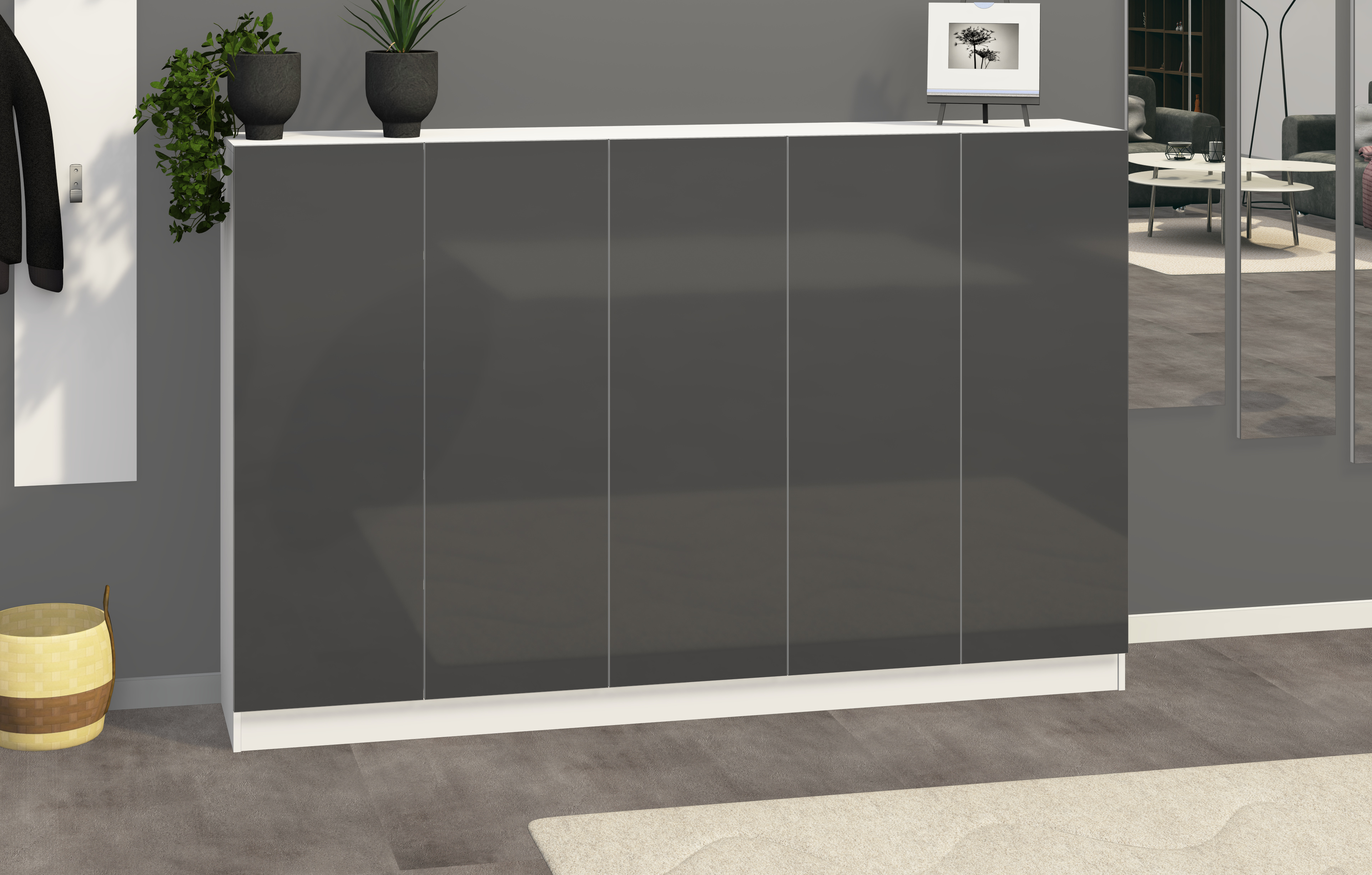 89160019_SCU-5T_weiss-graphit-gl-nzend_3 Schuhschrank Weiß Matt - Graphit Hochglanz "Vaasa" 5-türig