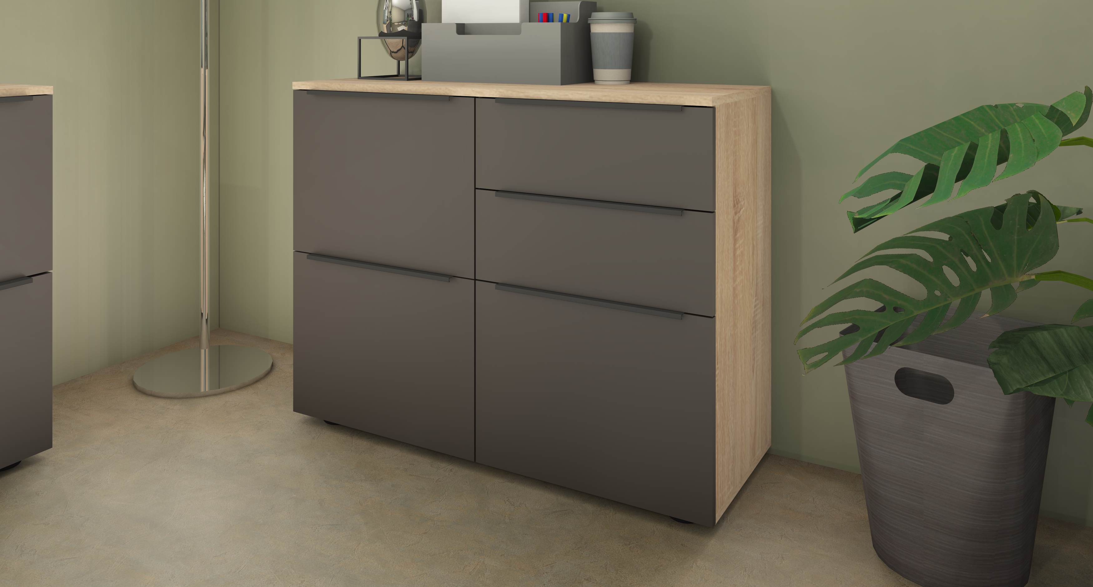 Kommode "Tom" 3-türig in eiche-graphit