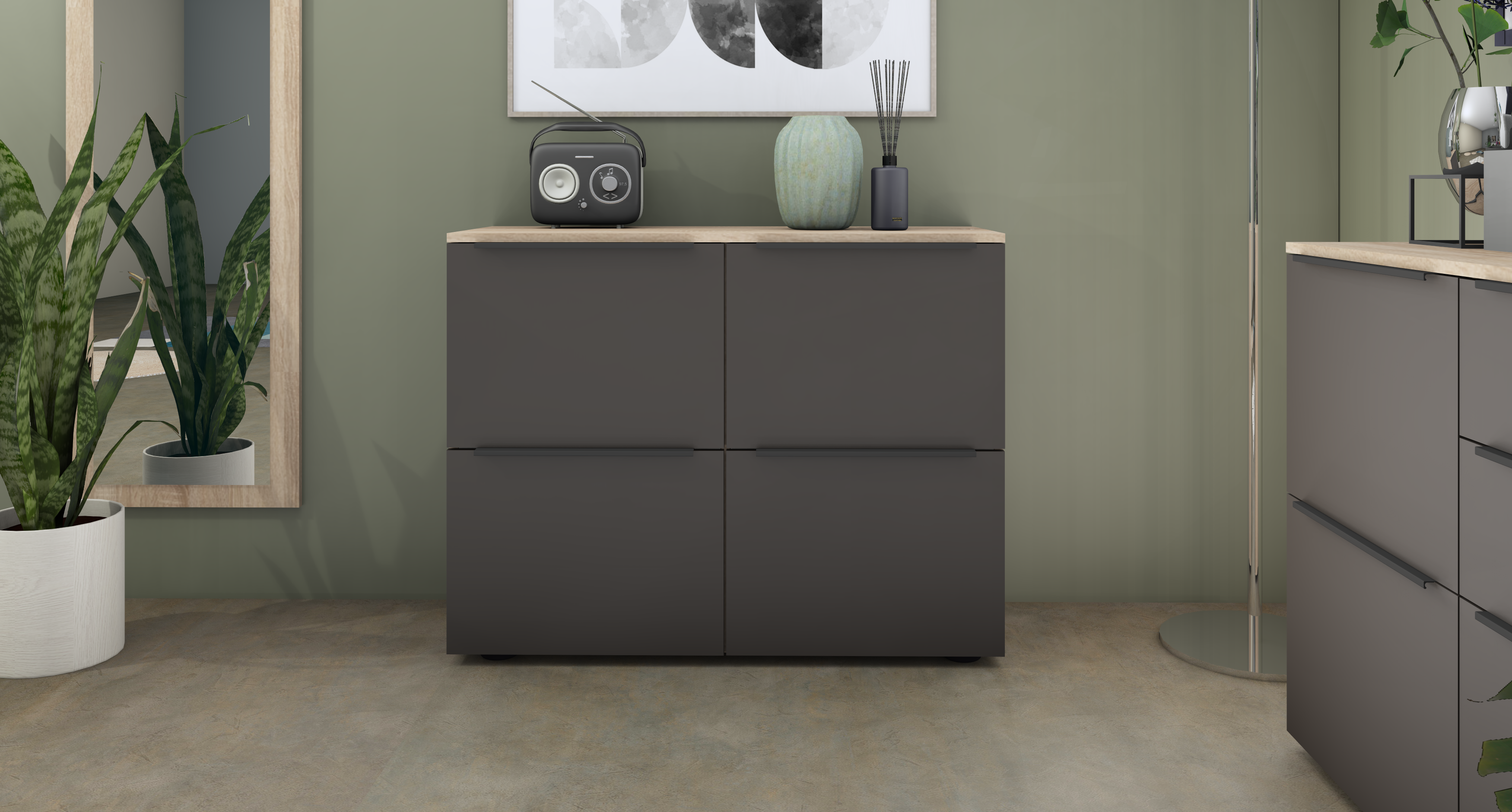 58237517_2 Kommode "Tom" mit 4 Türen in eiche / graphit