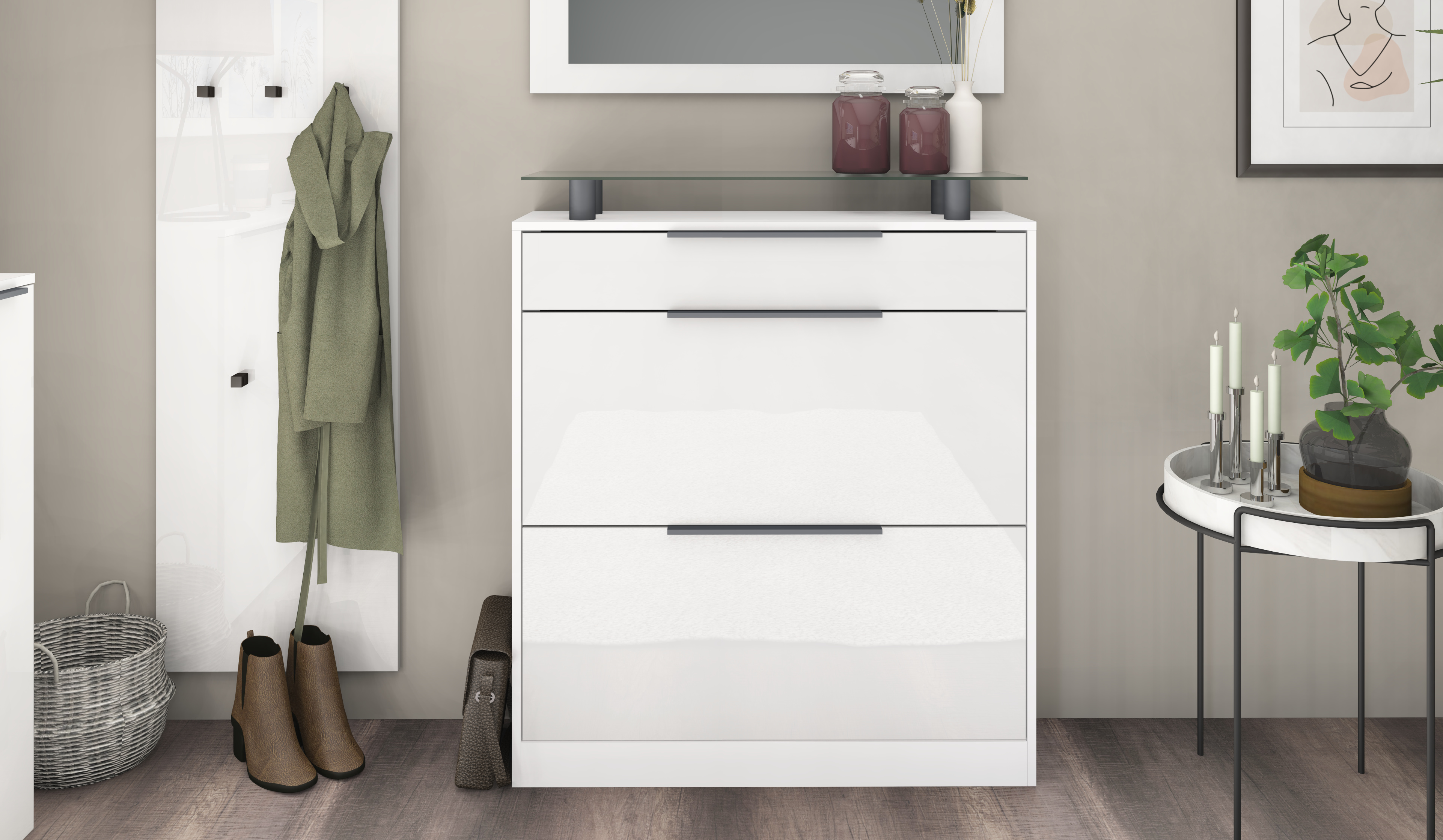 Schuhschrank Weiß Hochglanz "Tom"