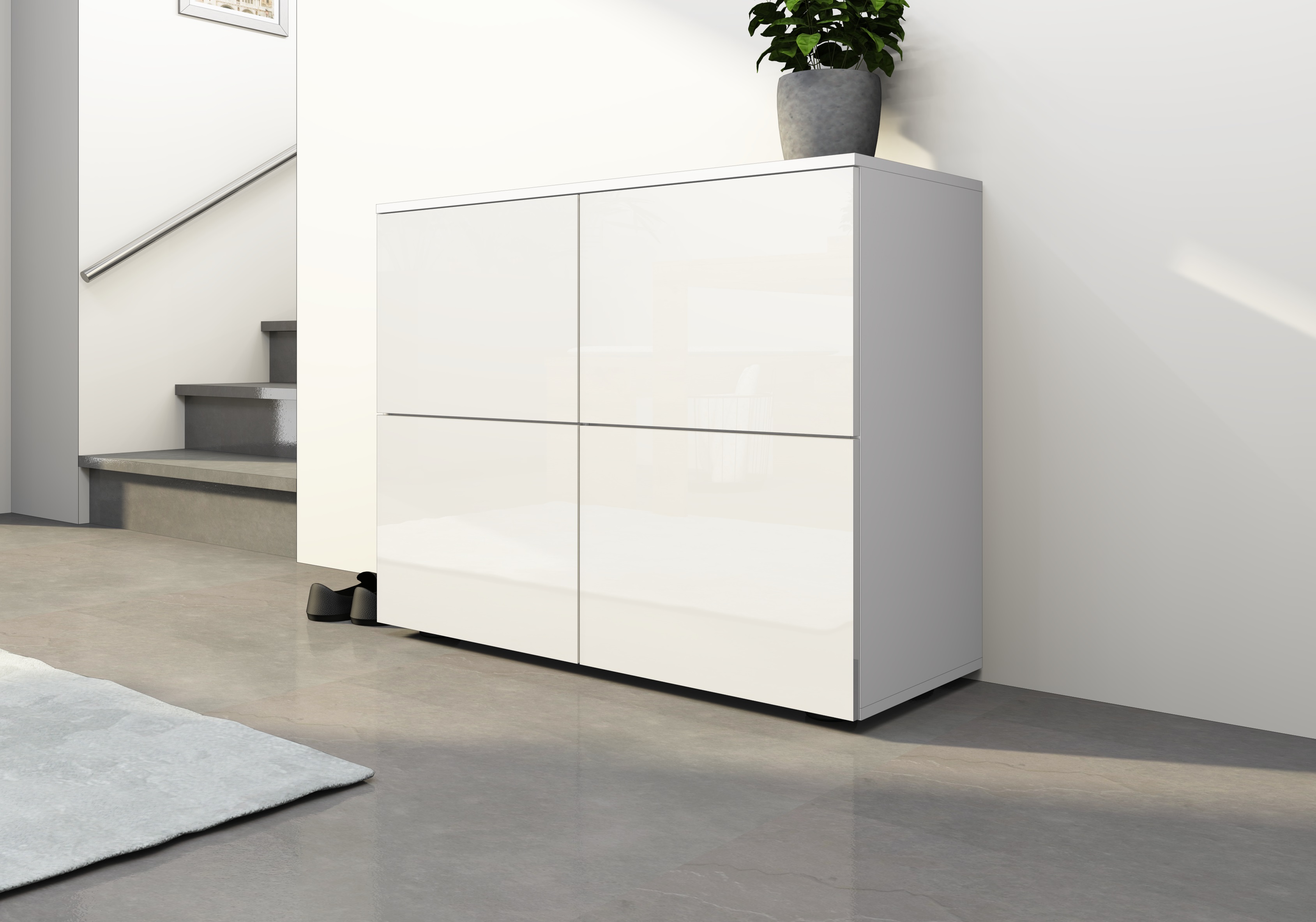 Kommode ROVA mit 4 Türen in Weiß Glanz