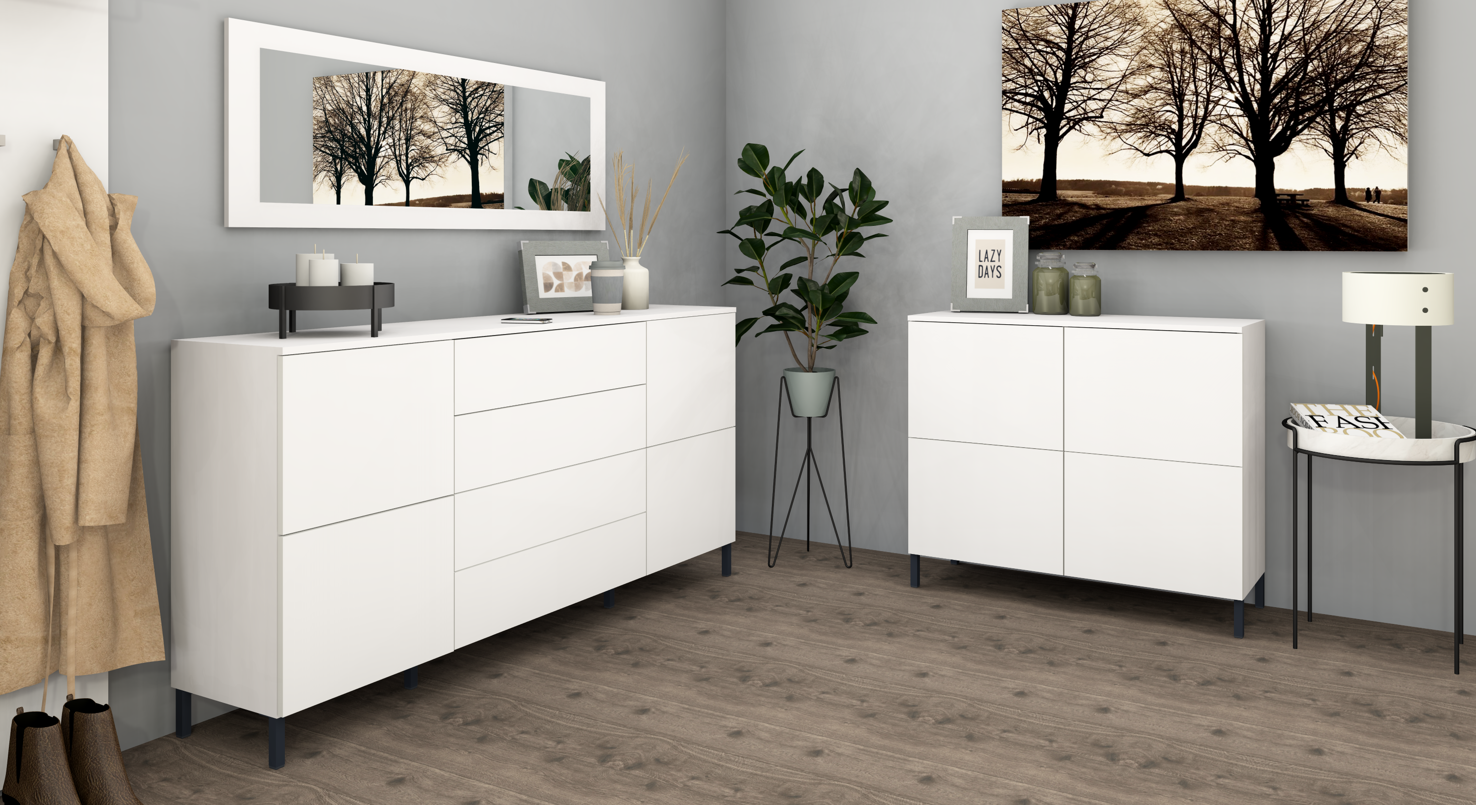 Kommode und Sideboard Weiß Matt "Haama" mit Metallfüßen