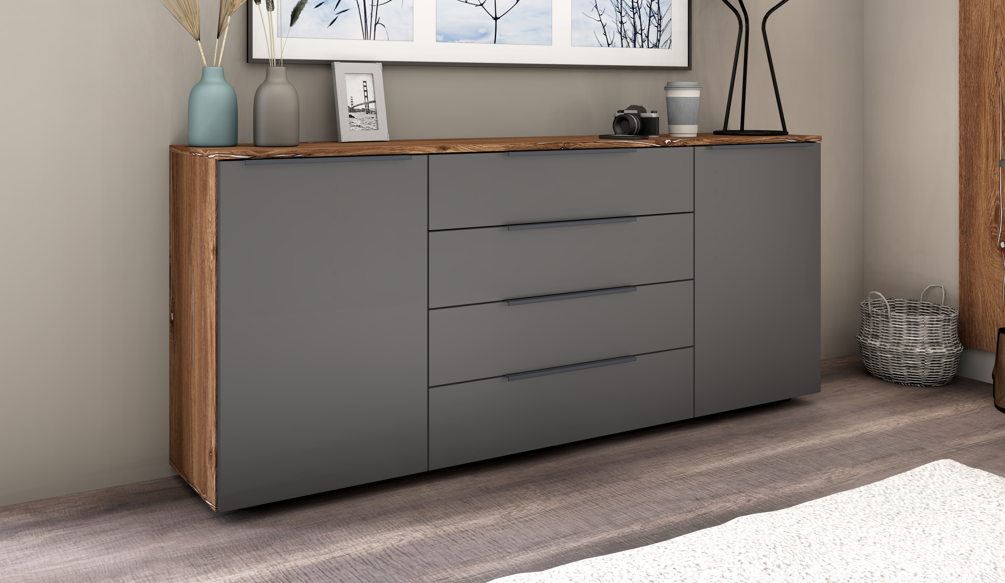 Sideboard Eiche Vintage - Graphit "Tom" 166 cm