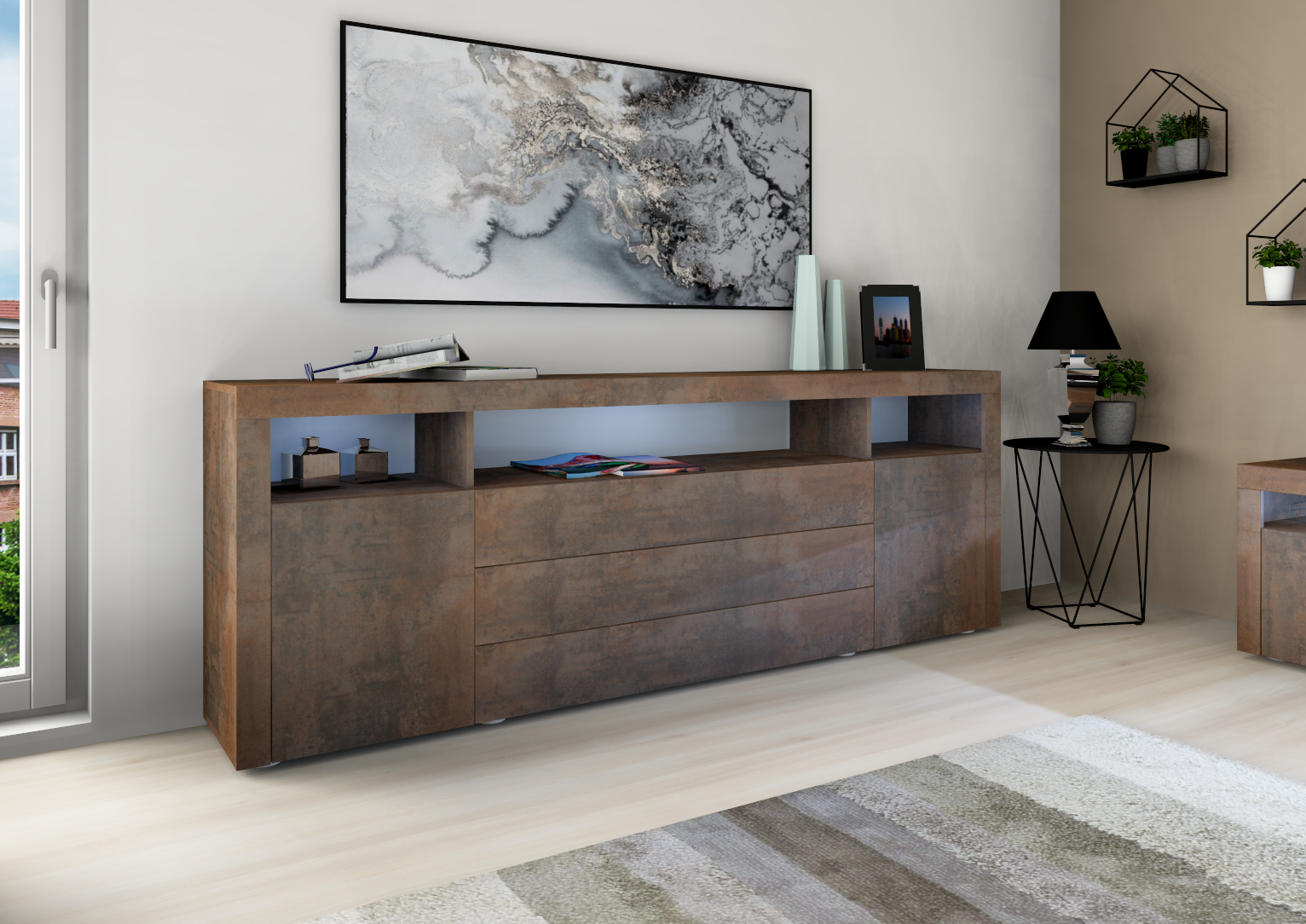 23_2fEJNLsDX8OApP Sideboard Stahl-Optik 200 cm "Santa Fé"