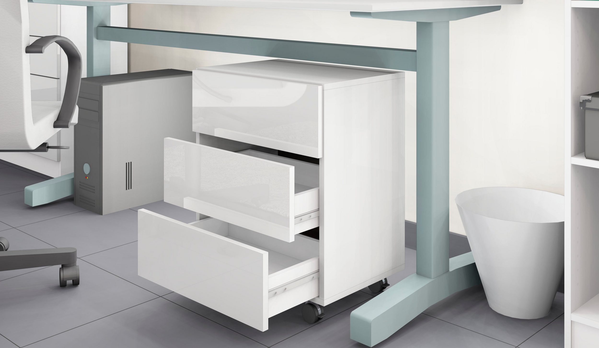 Wallis-ROC-Weiss-HG-2 Rollcontainer Weiß mit Schubkästen "Wallis"