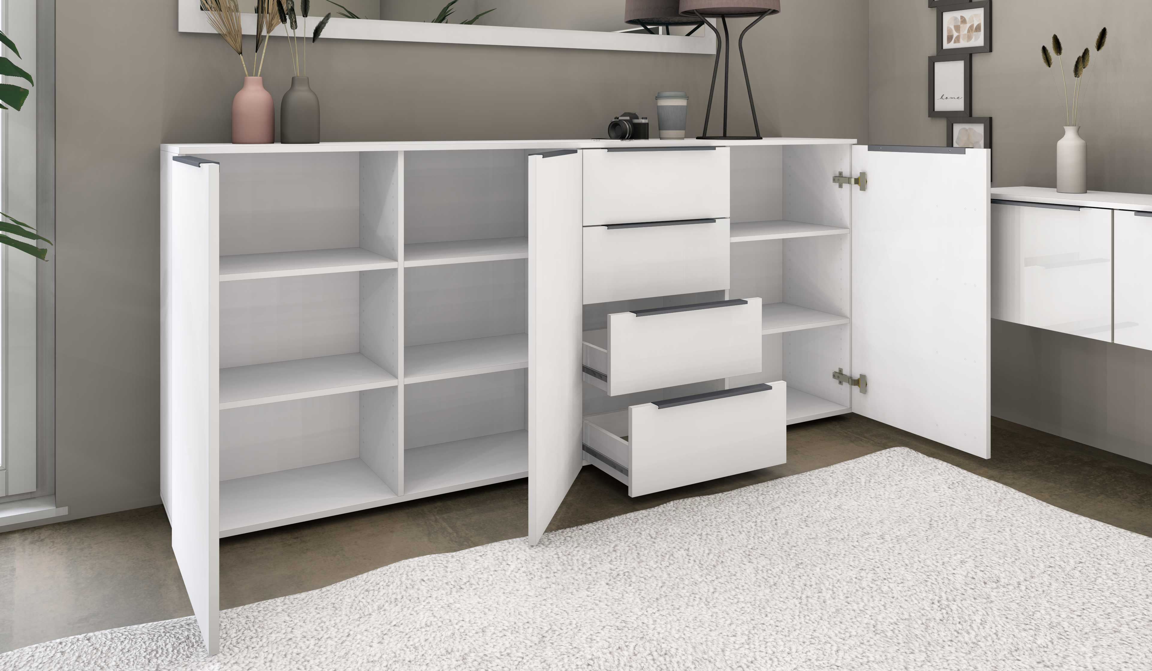 95012266_Tom-HB200-weiss_matt_3 Highboard Weiß Matt "Tom" 200 cm