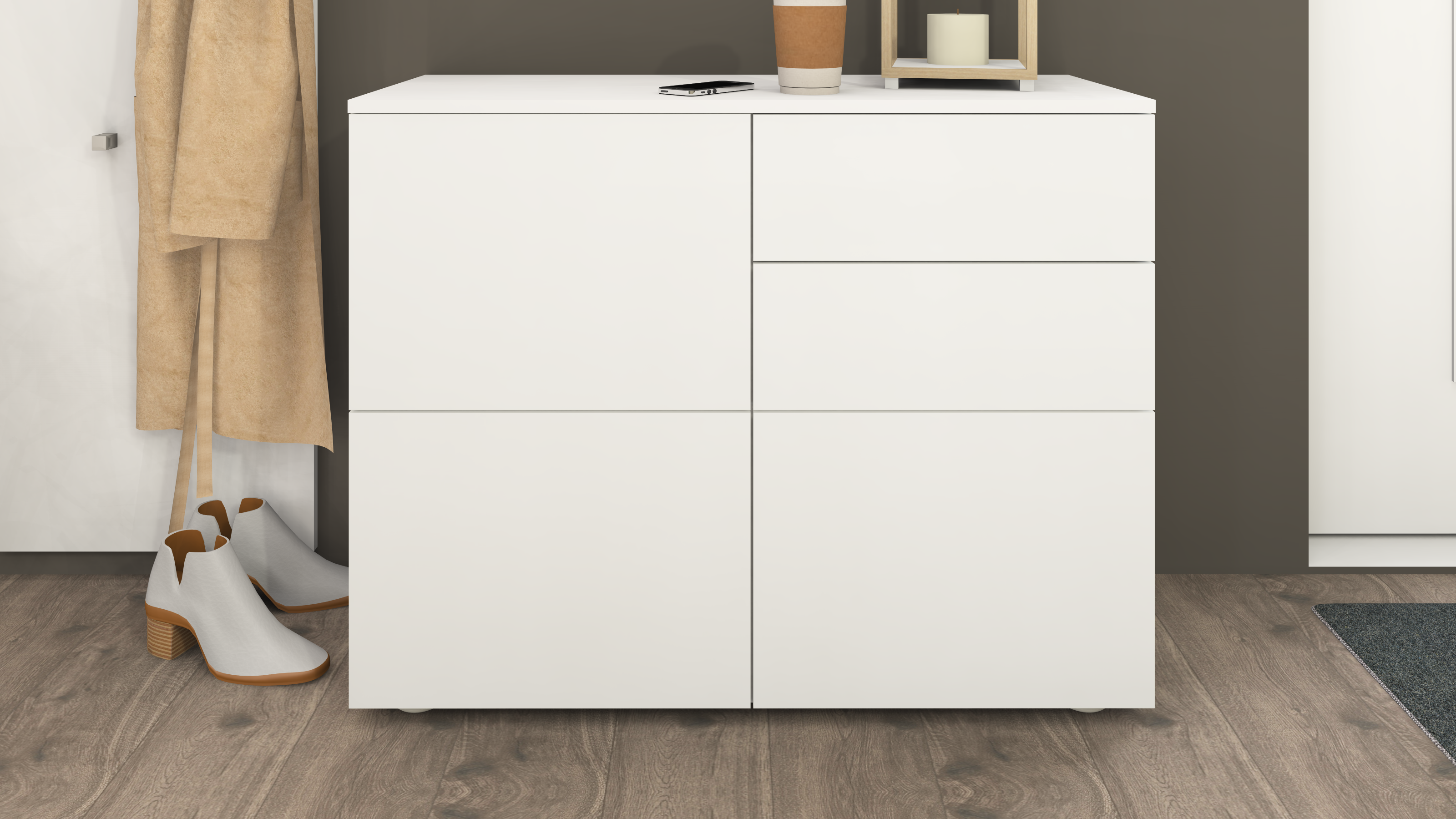 Kommode Weiß Matt "Rova" 3-türig 