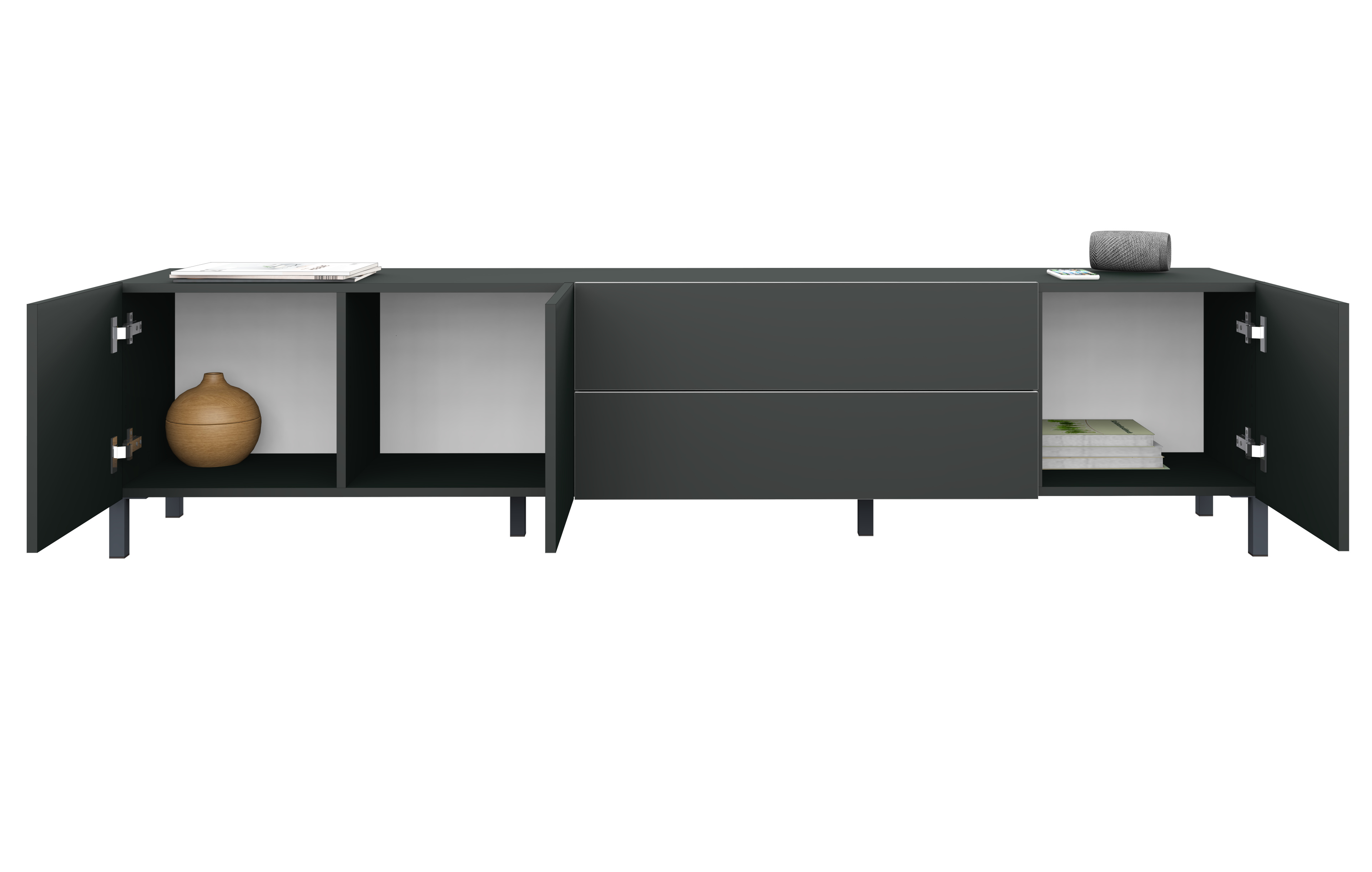 LB-190_3T-2SK_schwarz-matt_3 Lowboard Pori 190 cm mit 3 Türen und 2 Schubkästen in schwarz matt