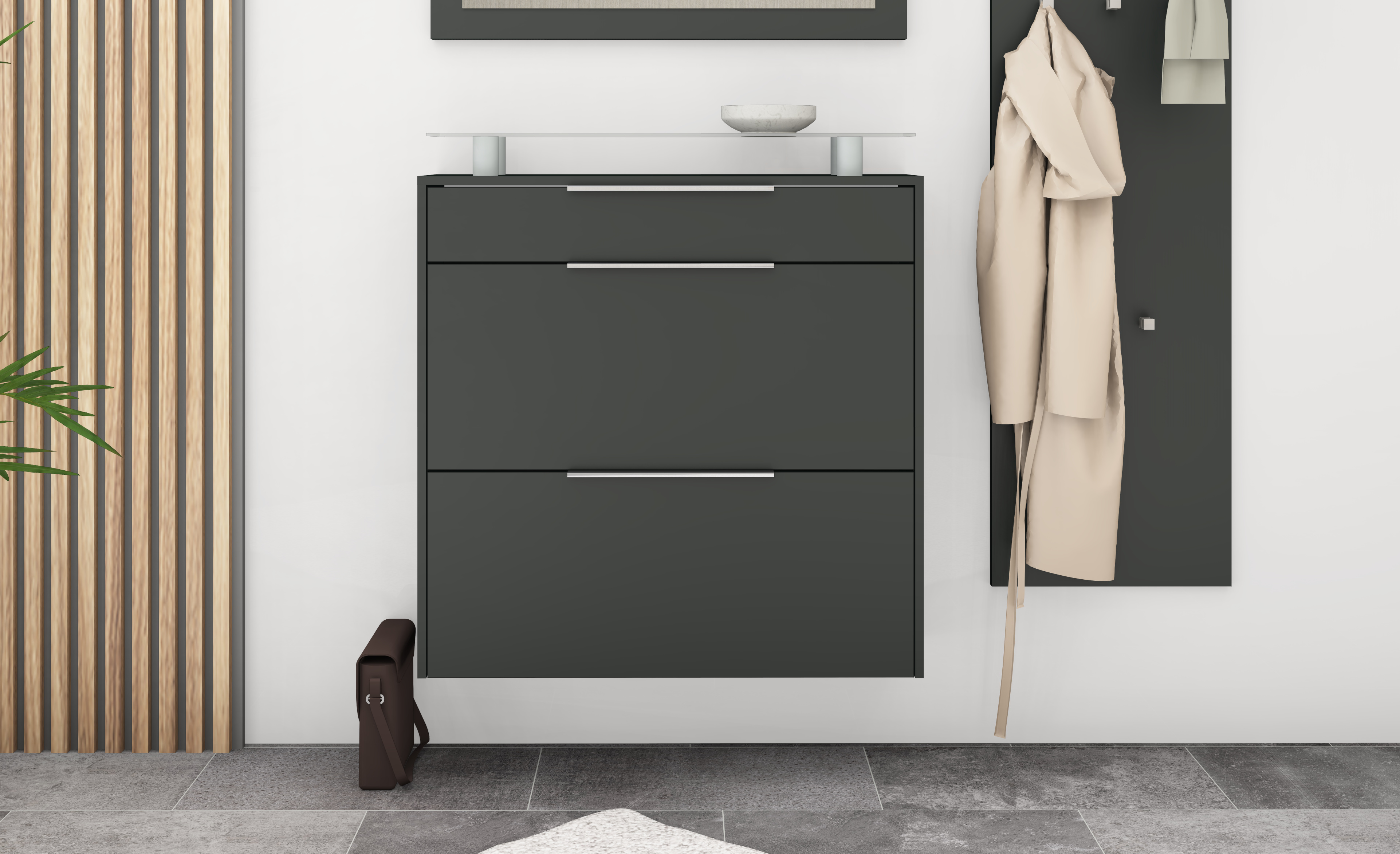 Schuhschrank "Oliva" zum Aufhängen in Schwarz matt