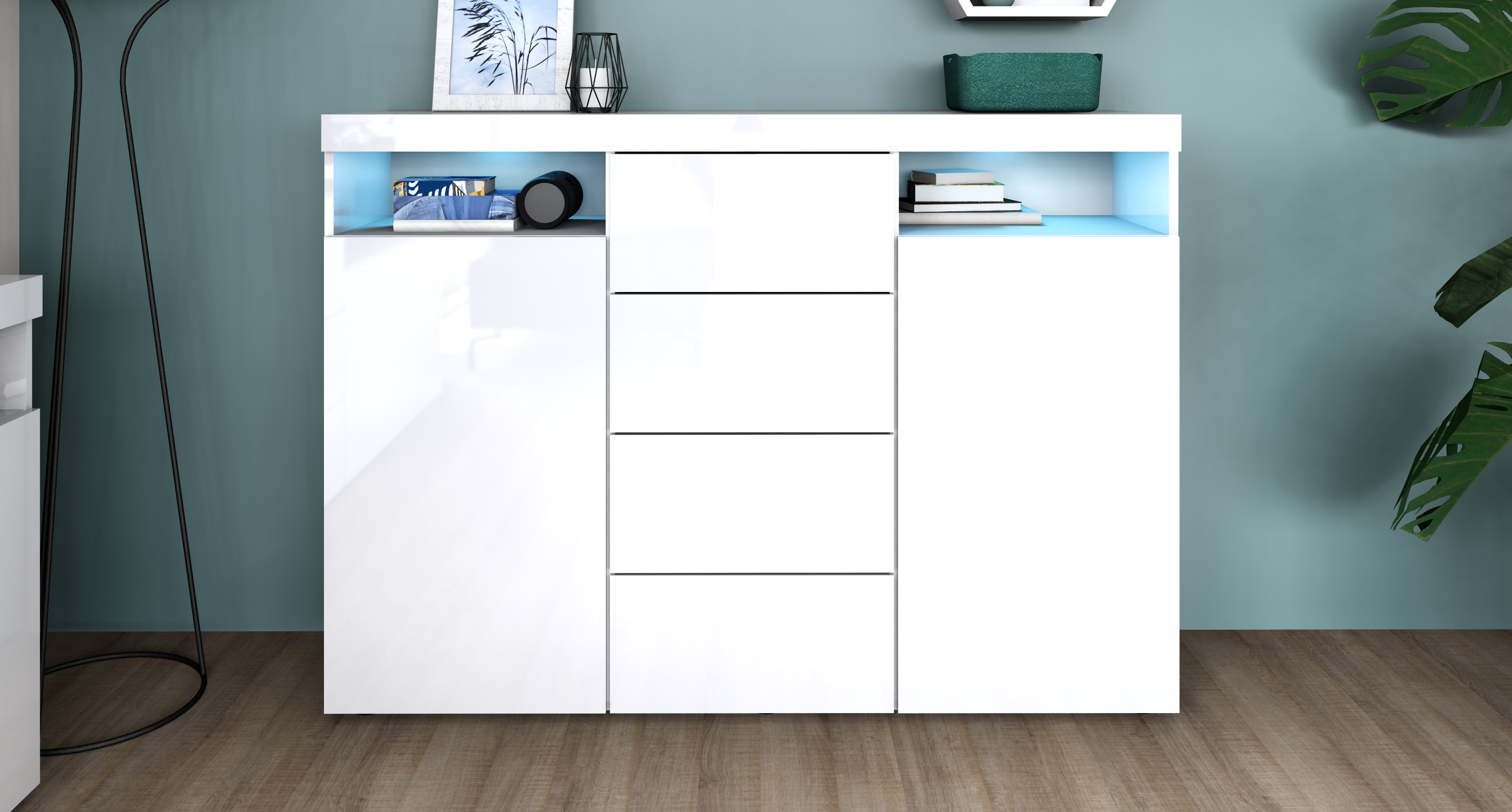 Kapstadt-HB-139-weiss-hg_01 Highboard Weiß Hochglanz "Kapstadt" 139 cm