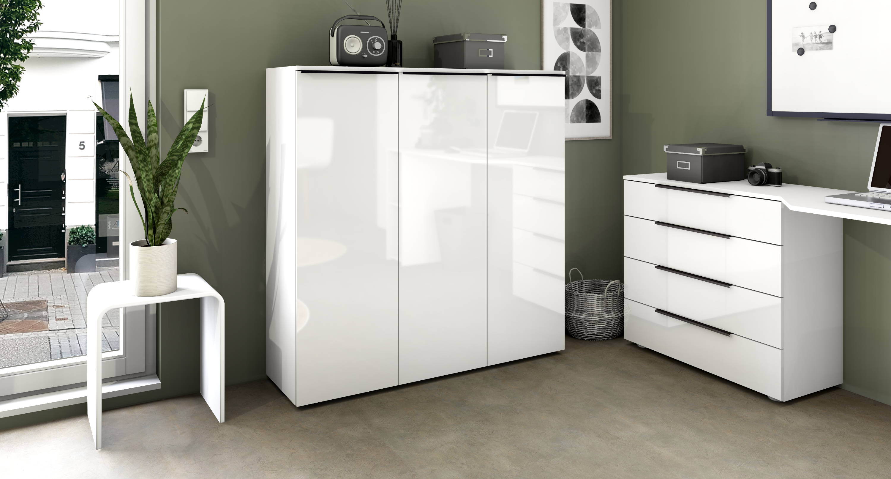 Aktenschrank Weiß Hochglanz "Tom" 3-türig