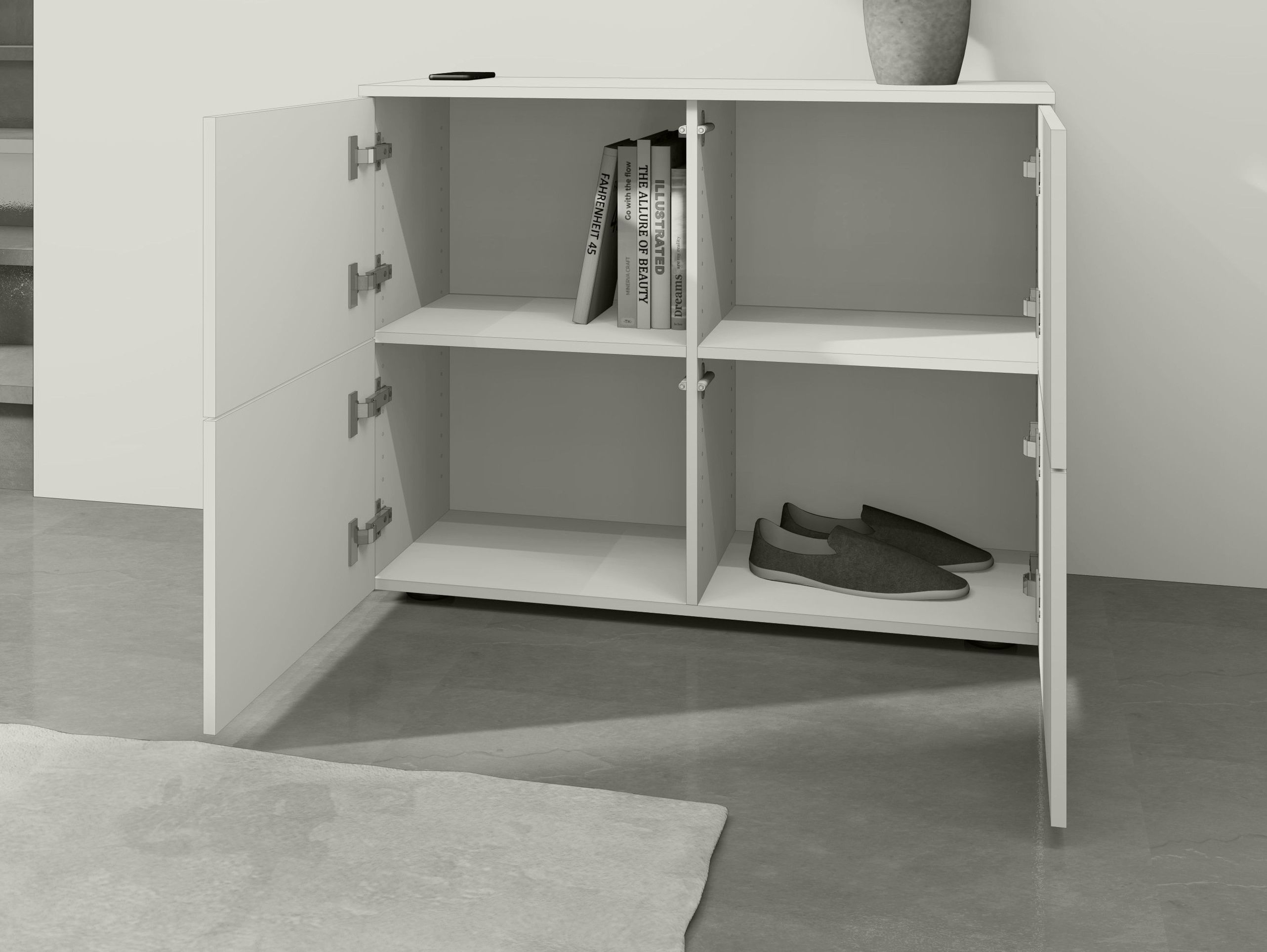 KOM-4T_ge-ffnet_06 Kommode Rova 4-türig kaschmir