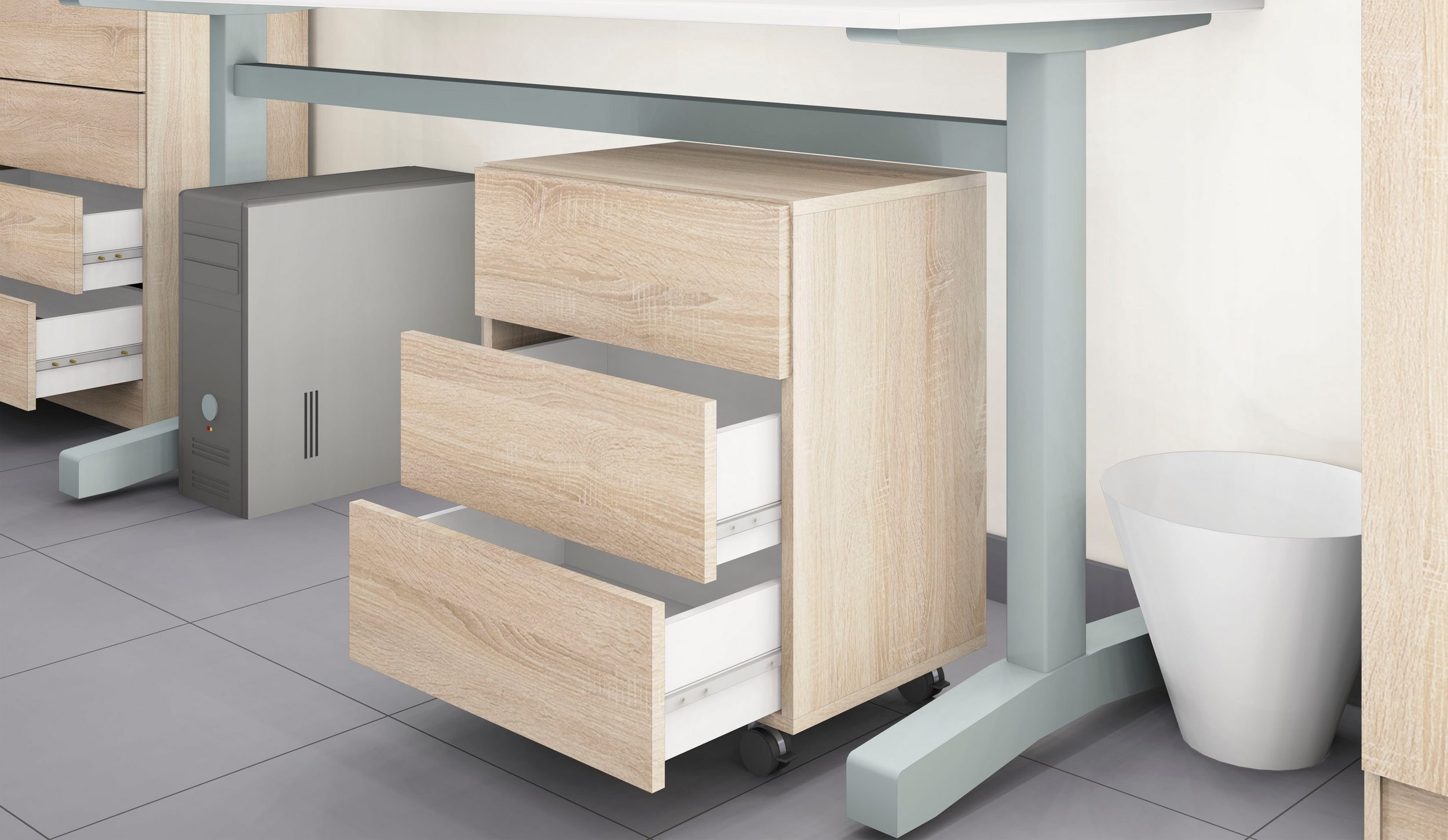 Wallis-ROC-Eiche-2 Rollcontainer Eiche mit Schubkästen "Wallis"