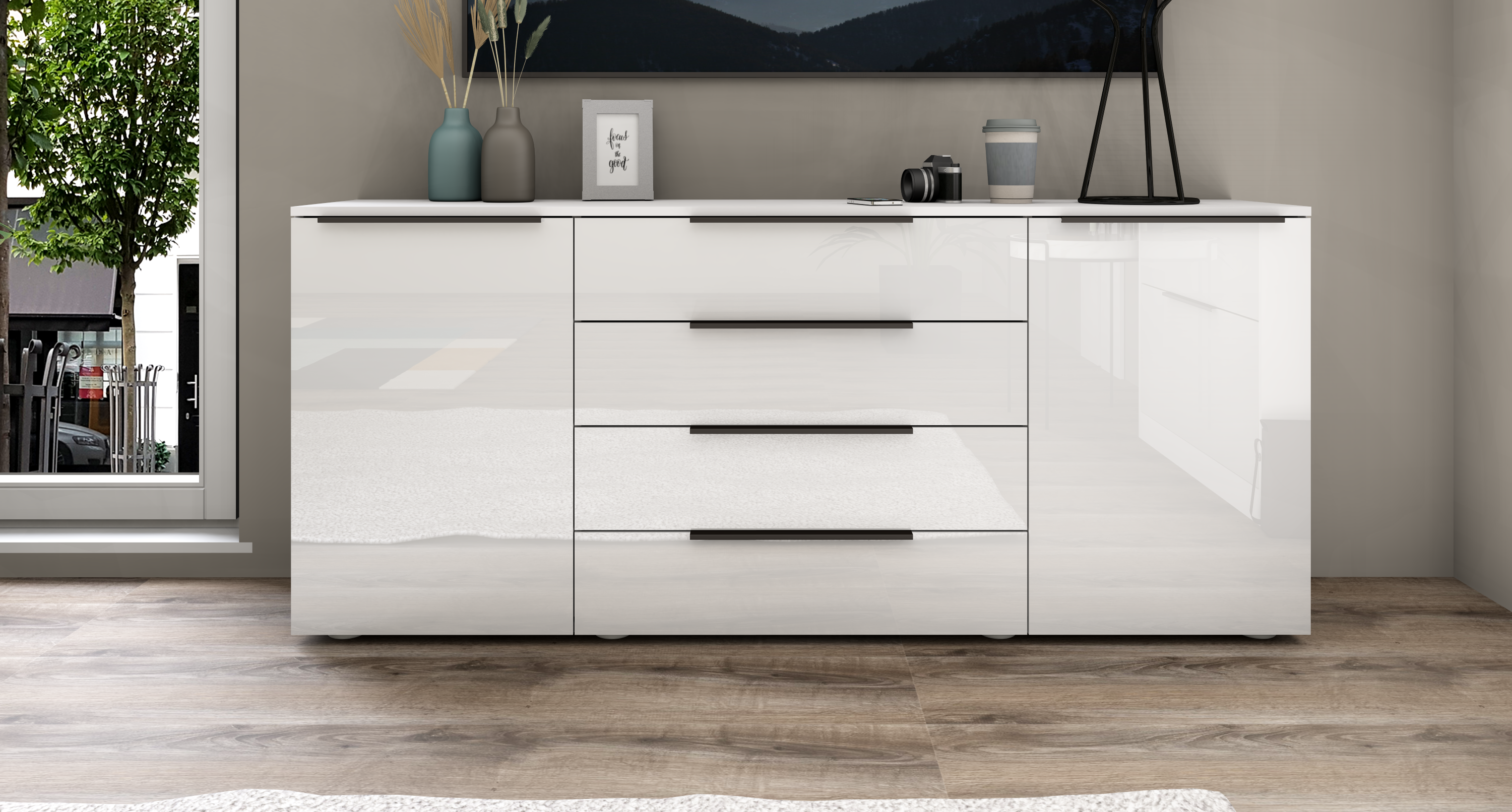 25965243_Tom-SB-166-weiss-HG_1 Sideboard Weiß Hochglanz "Tom" 166 cm