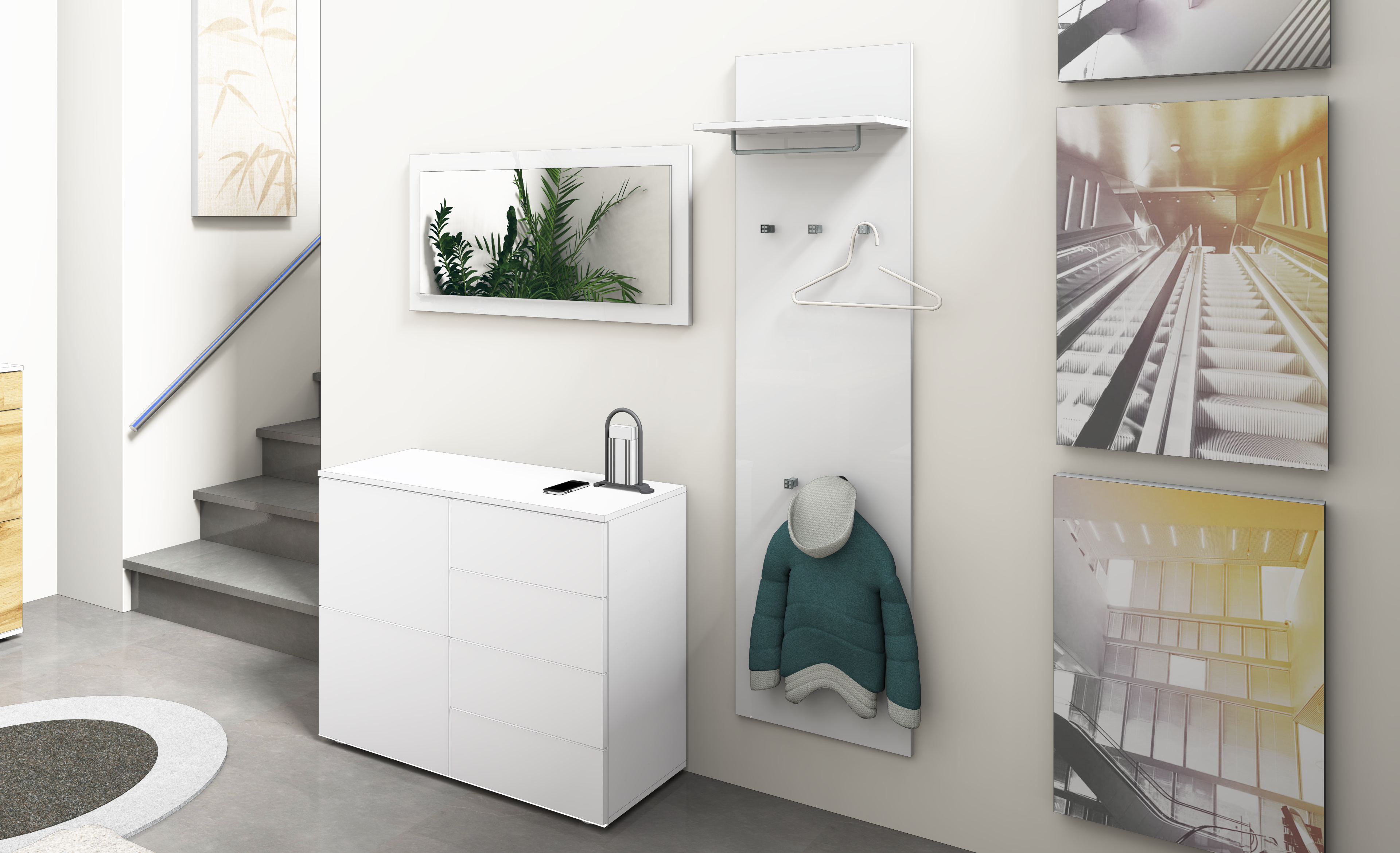 76300424_G-Set_KOM4SK_weiss-matt_02 Garderobe "Rova" 3-teilig mit Kommode, Spiegel, Paneel in weiß matt