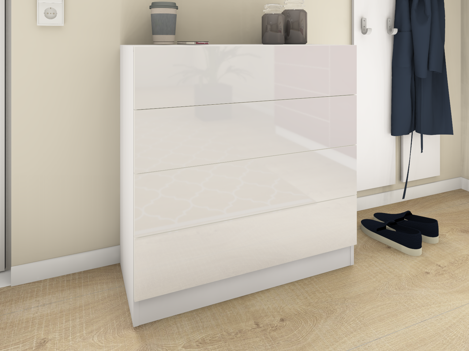 Kommode Weiß Hochglanz "Vaasa" 4 Schubkästen