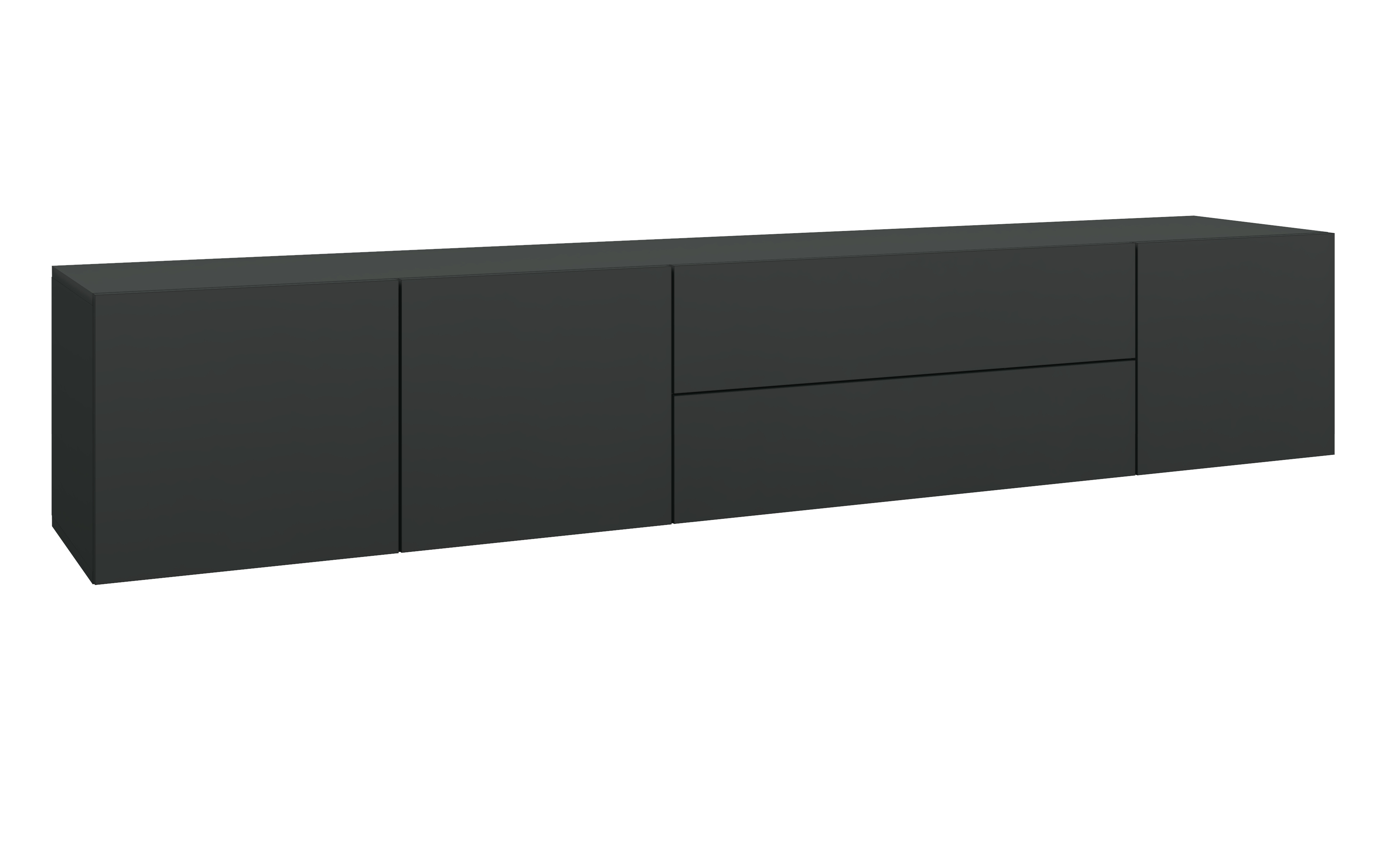 87753022_LB-190_3T_2SK-schwarz-matt-1 Lowboard Schwarz Matt Sophia 190 cm Hängeschrank schwarz