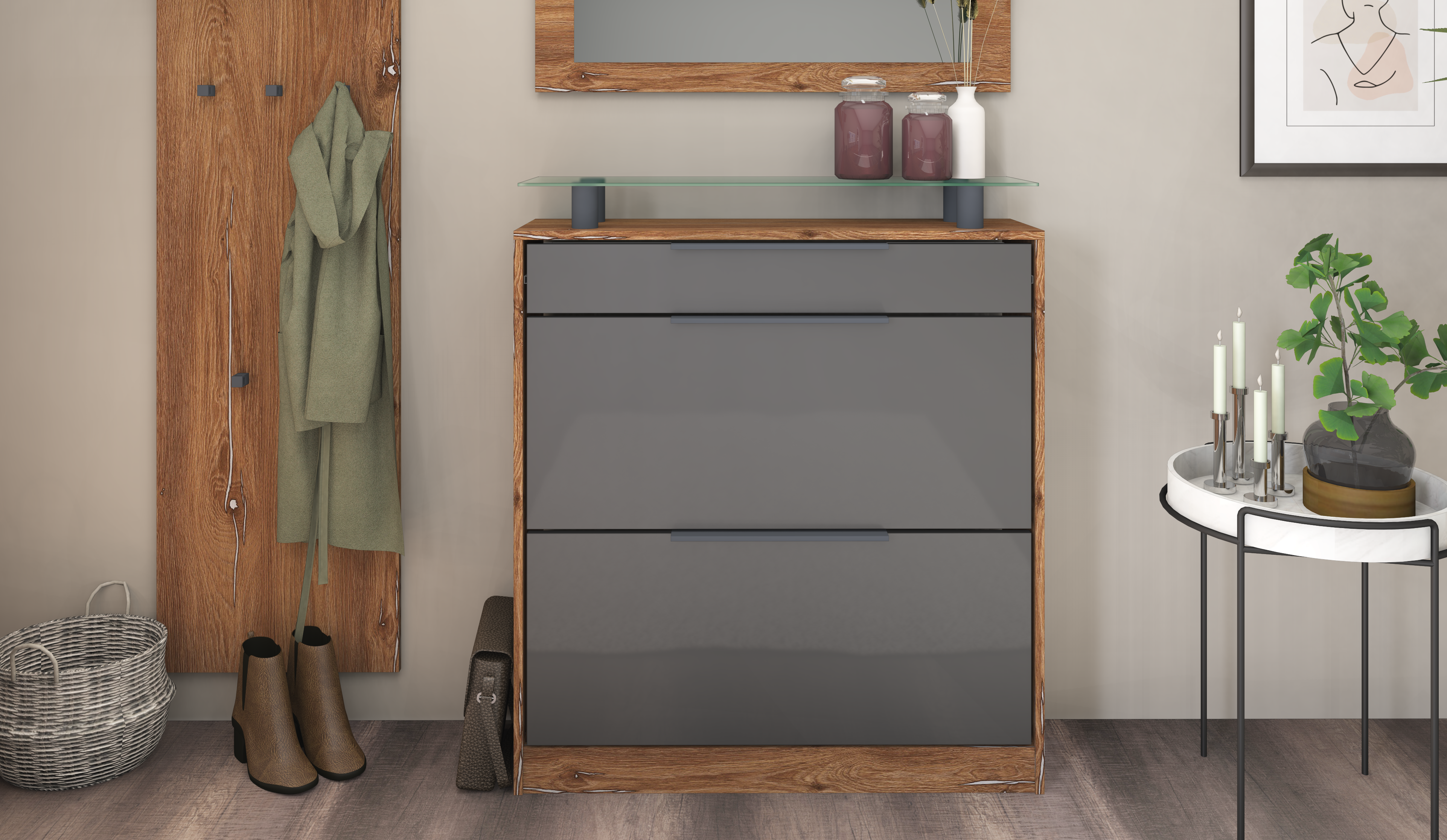 Schuhschrank Eiche - Graphit "Tom"