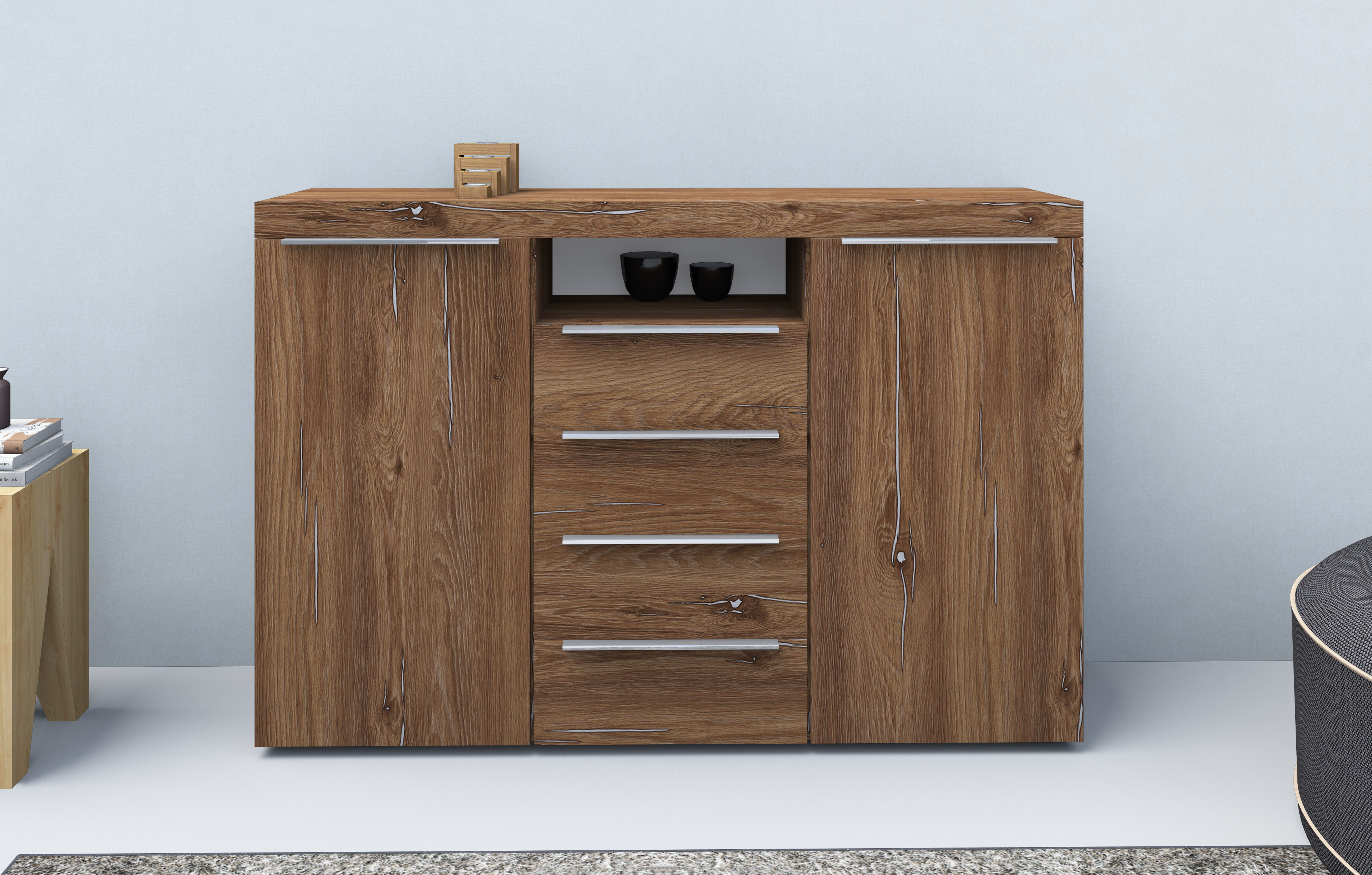 32179863_HB-139_vintage-eiche_2 Highboard Eiche Vintage "Durban" 139 cm