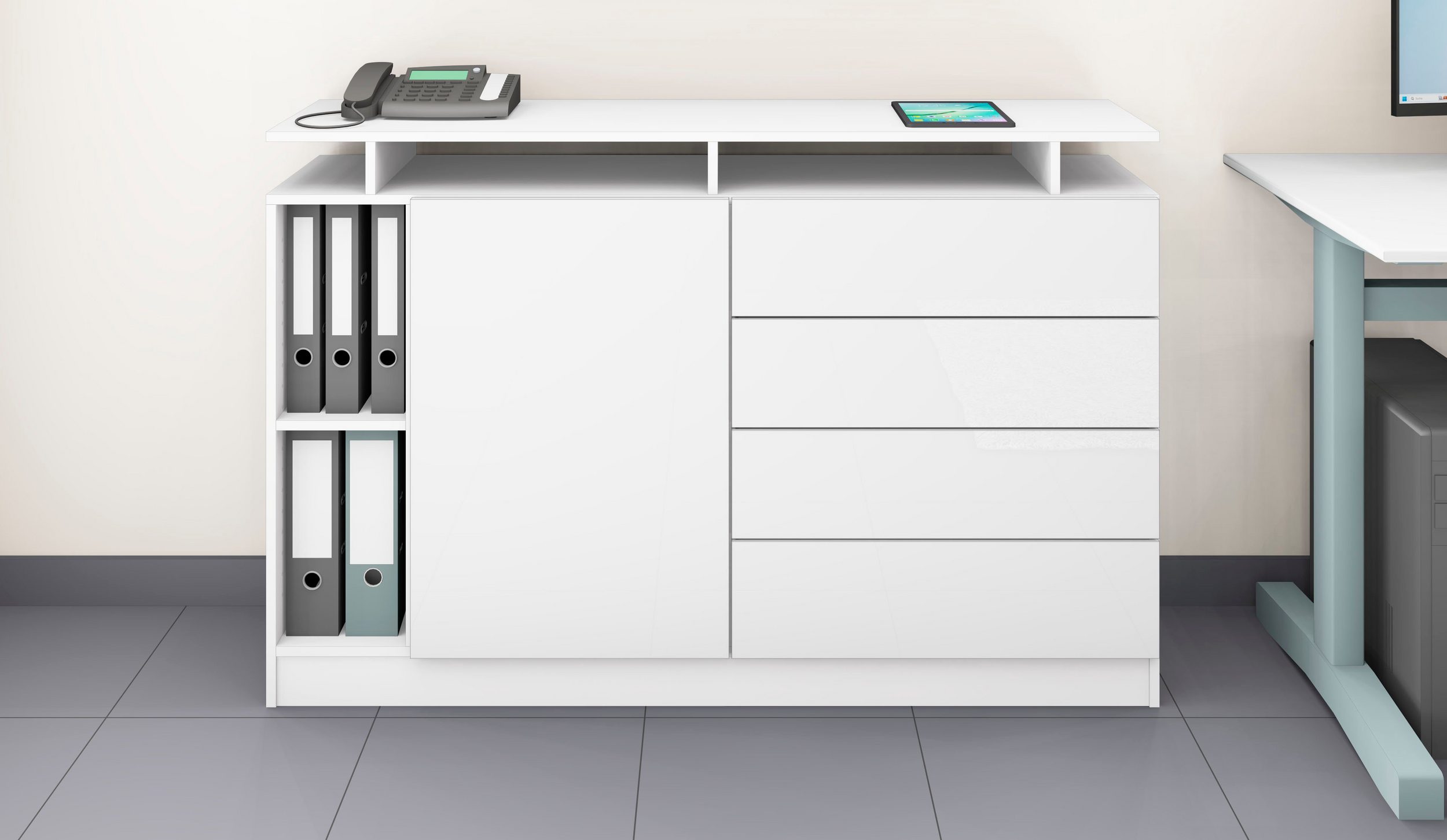 Wallis-SB135-weiss-HG-1 Sideboard Weiß "Wallis" 135 cm