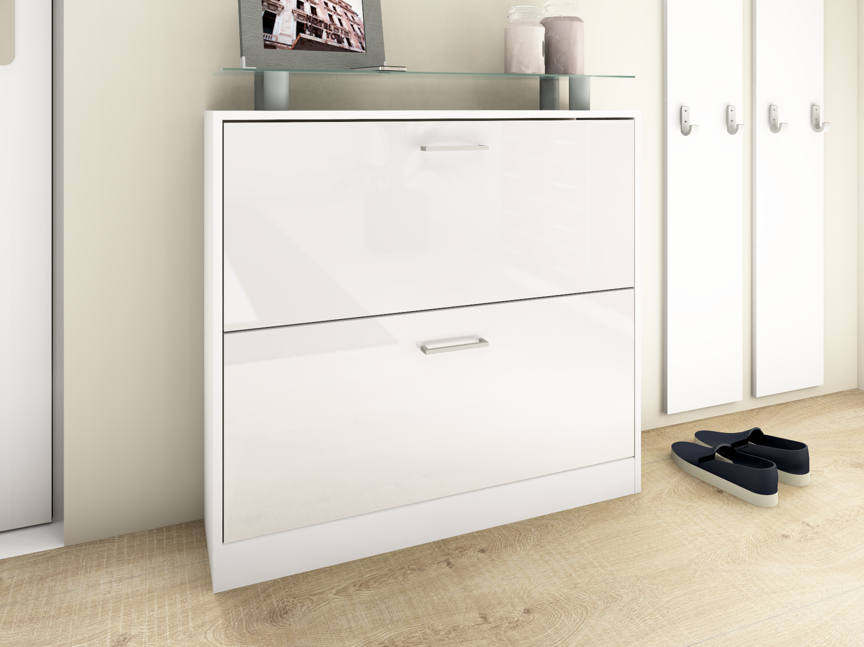 Schuhschrank Weiß matt - Weiß Hochglanz "Finn" 