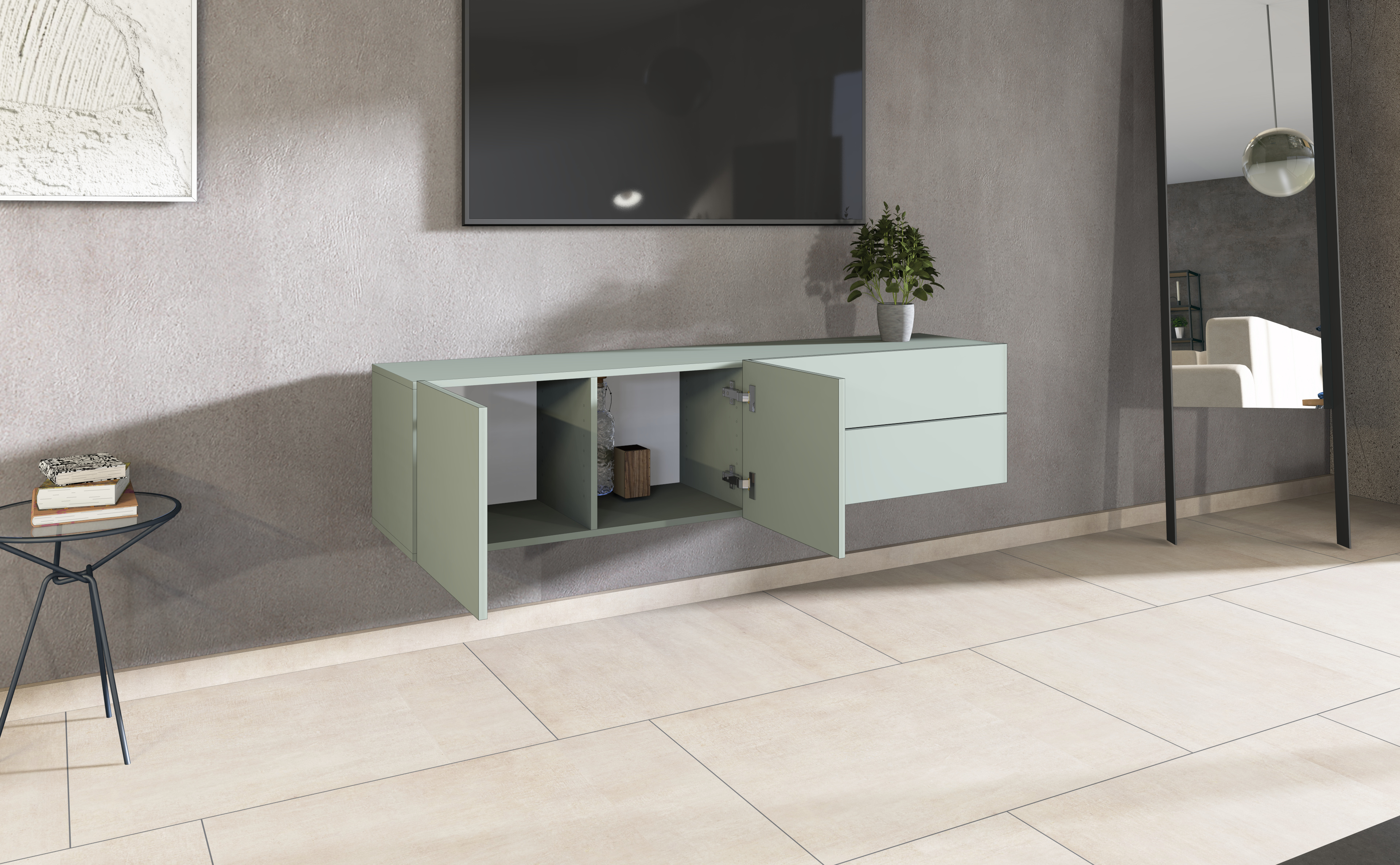 88973838_LB152_2T_2SK_salbei_04 Lowboard SOPHIA 152 cm 2 Türen Salbei