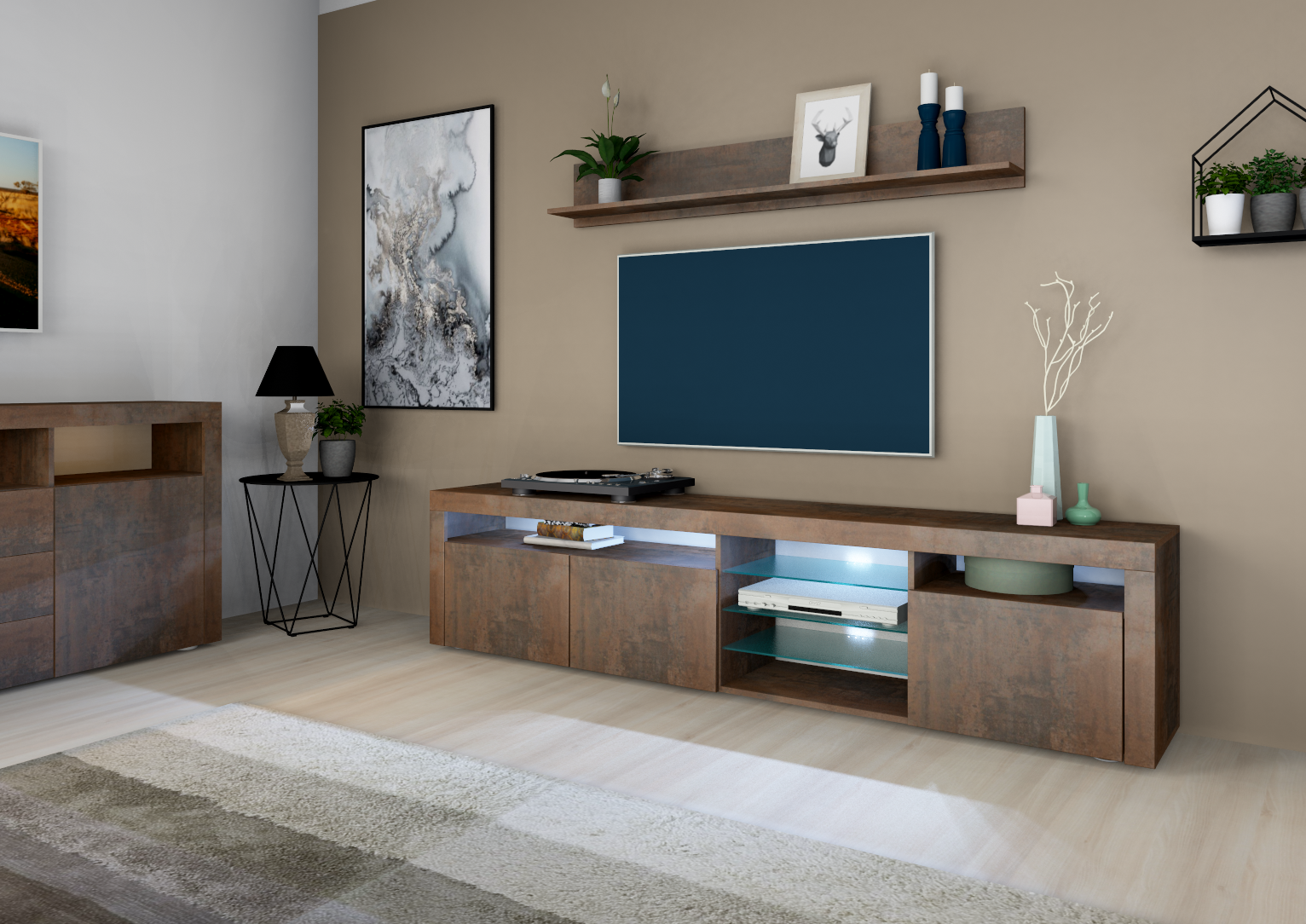 15_2 Lowboard Stahl-Optik 200 cm "Santa Fé"