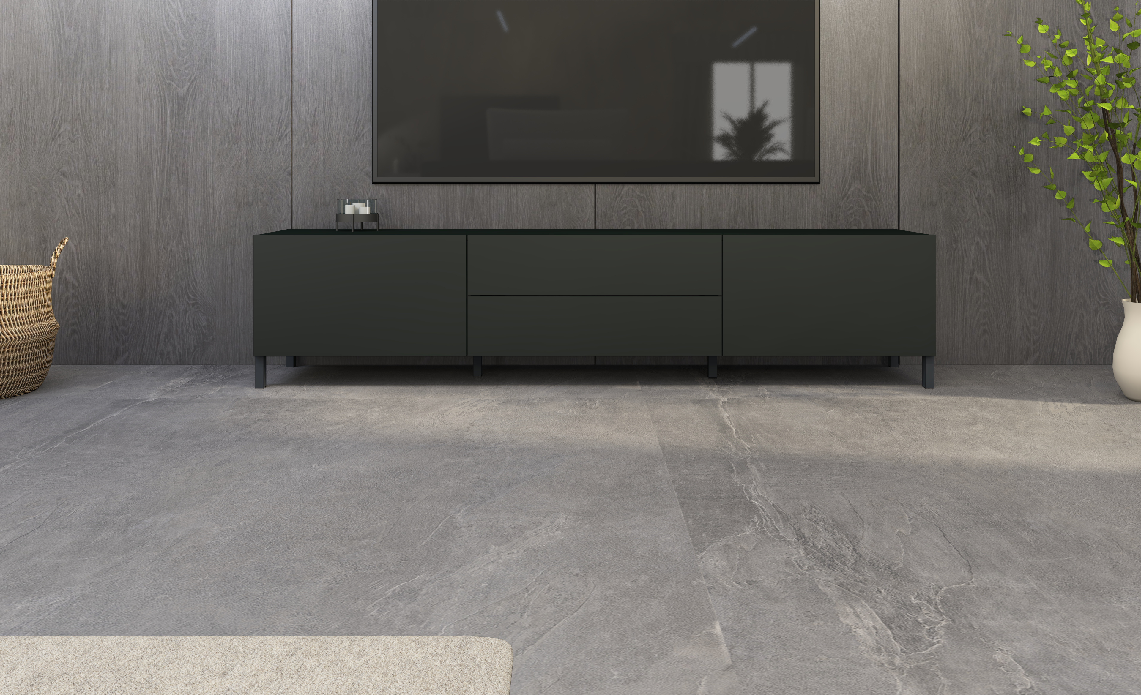 "Pori" Lowboard 200 cm mit Metallfüßen in Schwarz