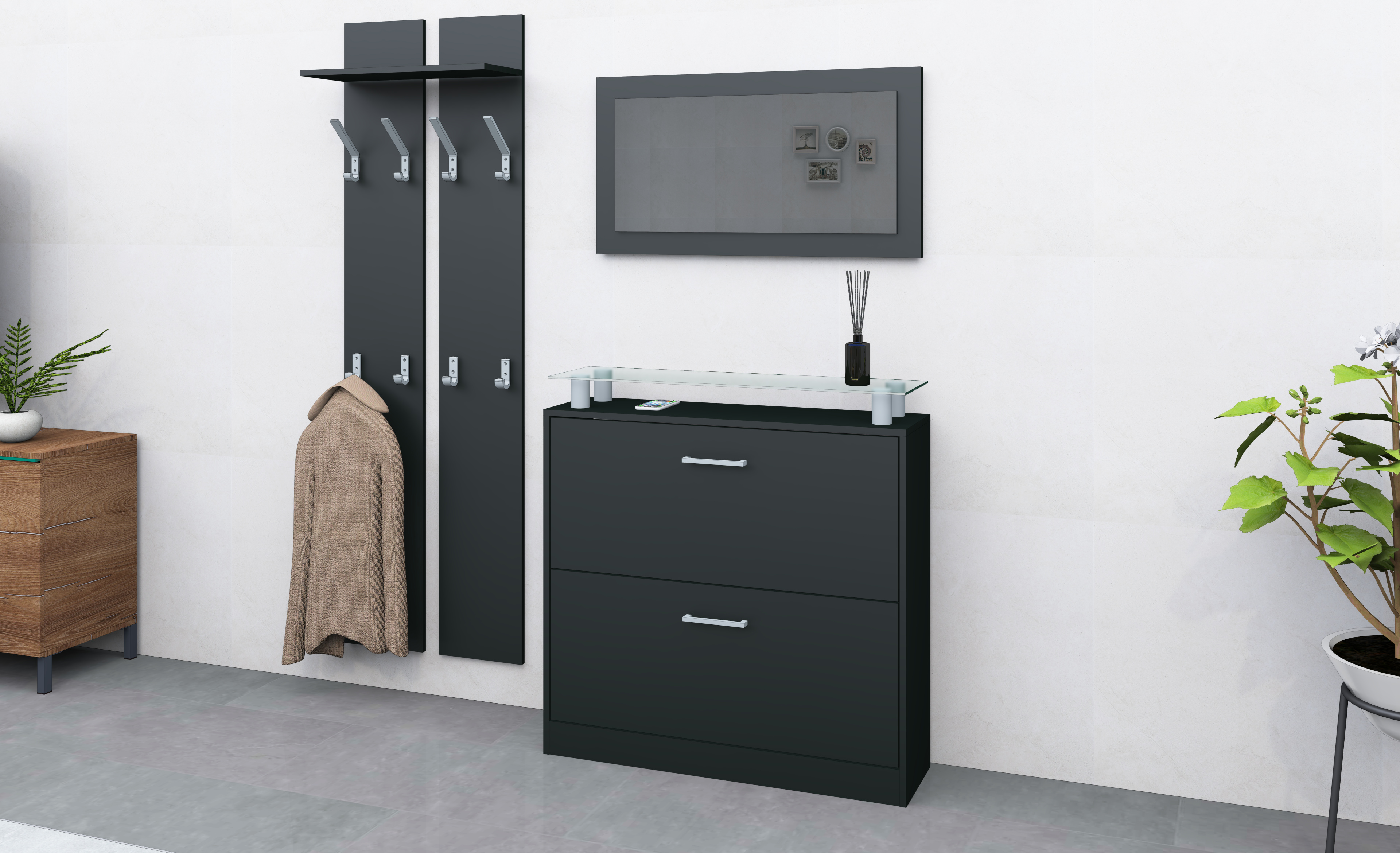 Garderobenpaneel Schwarz 160 cm "Finn"