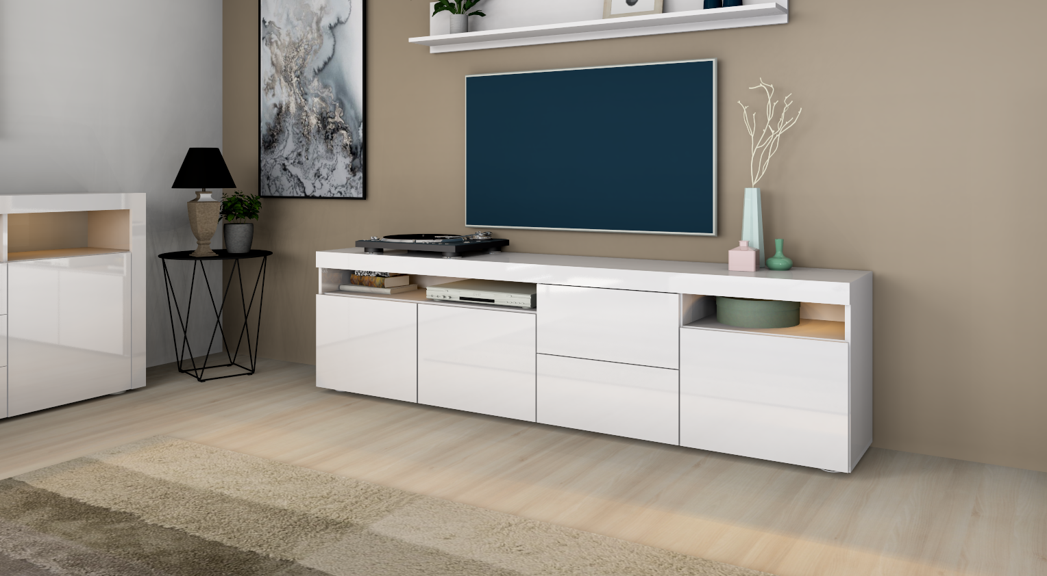 Lowboard "Kapstadt" 200 cm Weiß Hochglanz