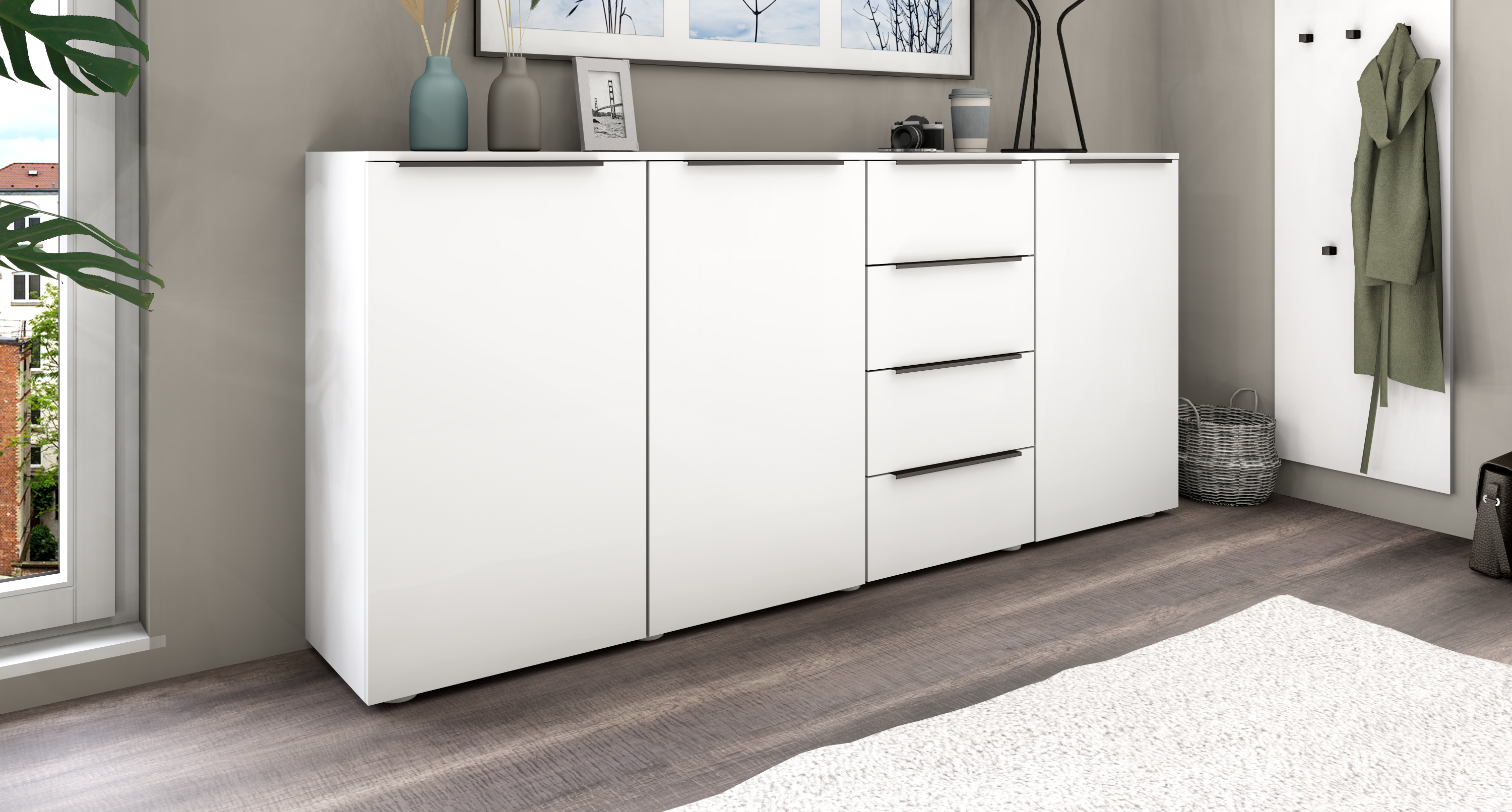95012266_Tom-HB200-weiss_matt_2 Highboard Weiß Matt "Tom" 200 cm