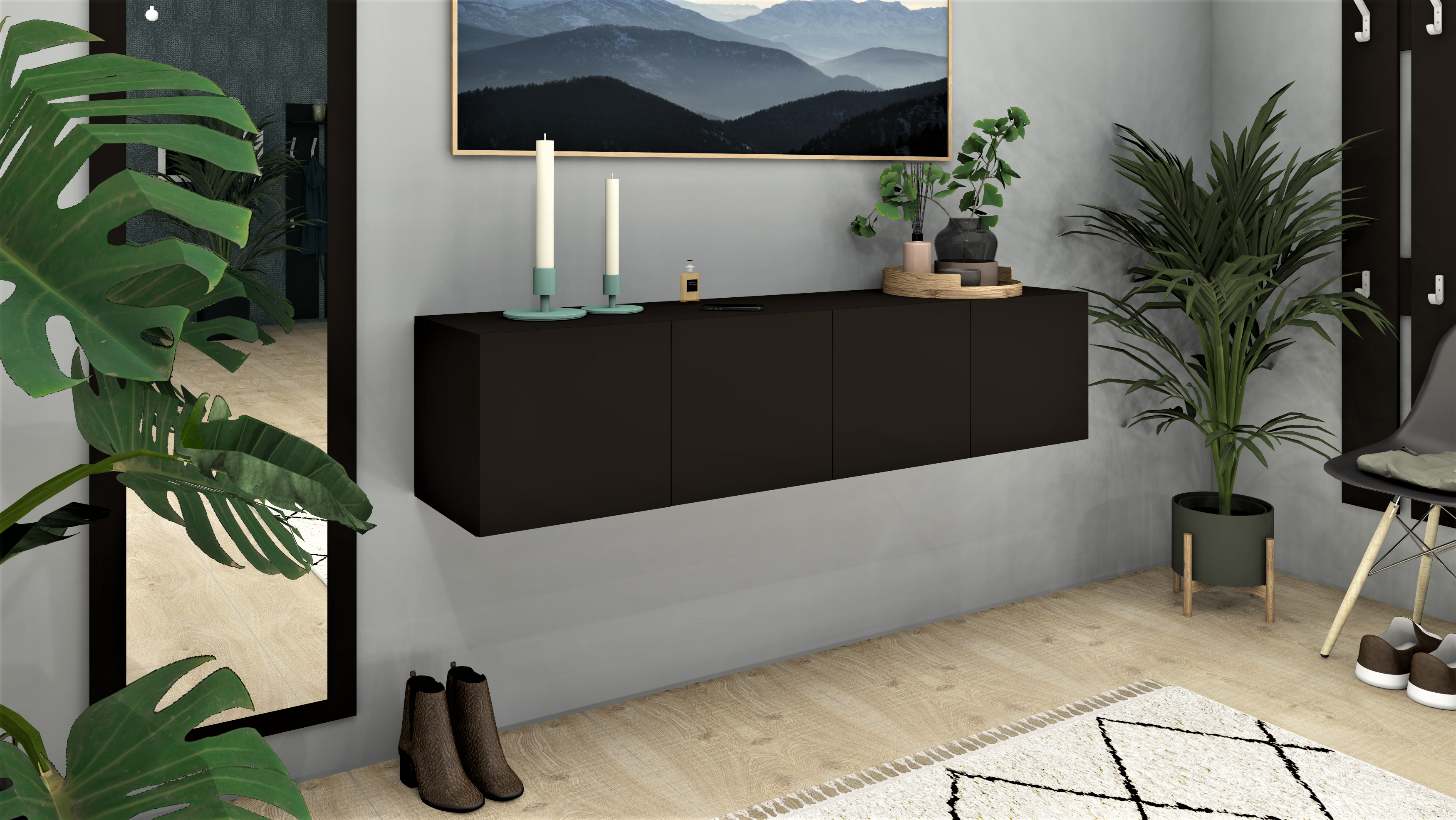 Lowboard Schwarz Matt "Vaasa" 4-türig