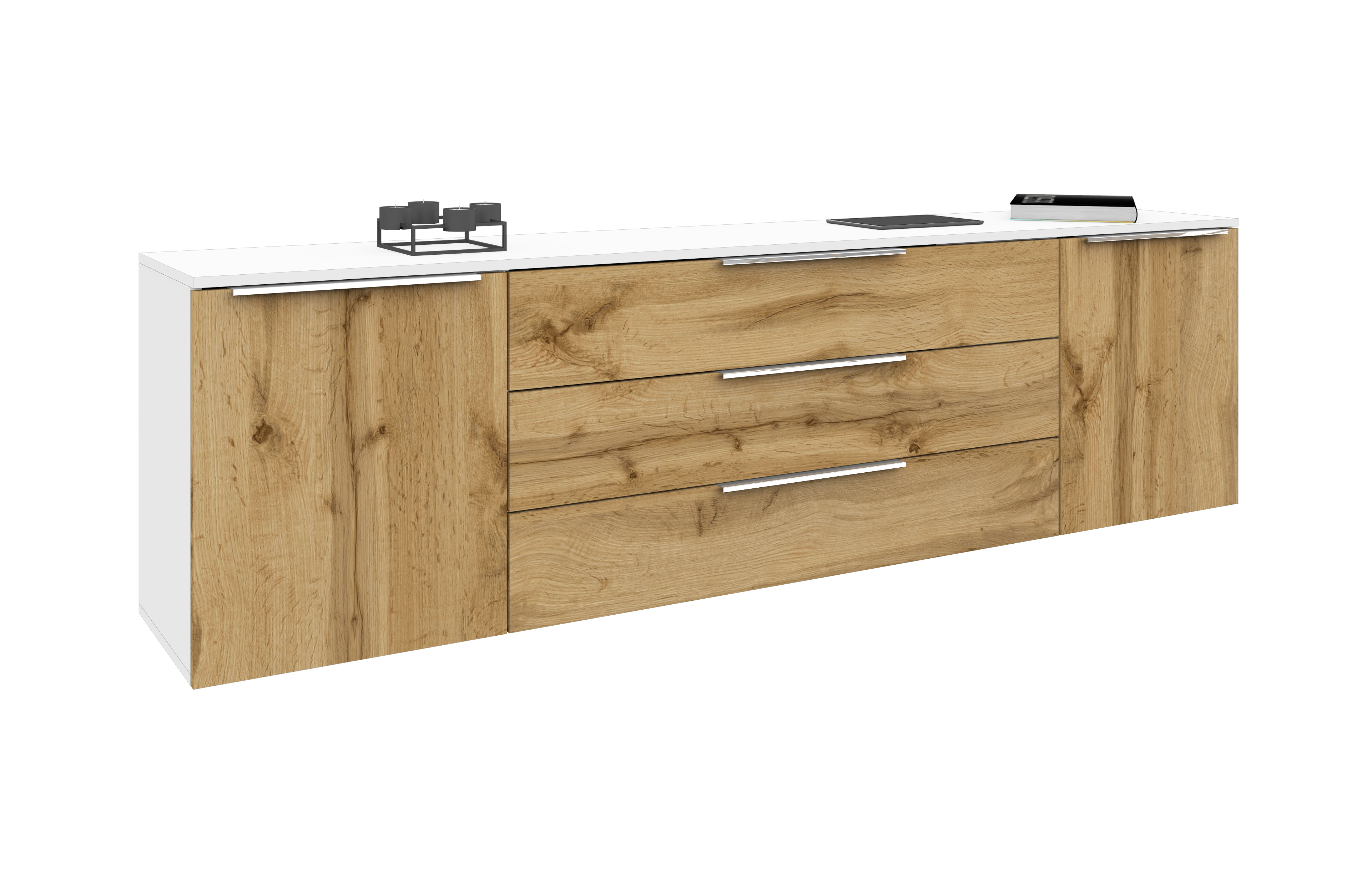 Sideboard Weiß Matt - Eiche Wotan "Oliva" 200 cm zum Aufhängen