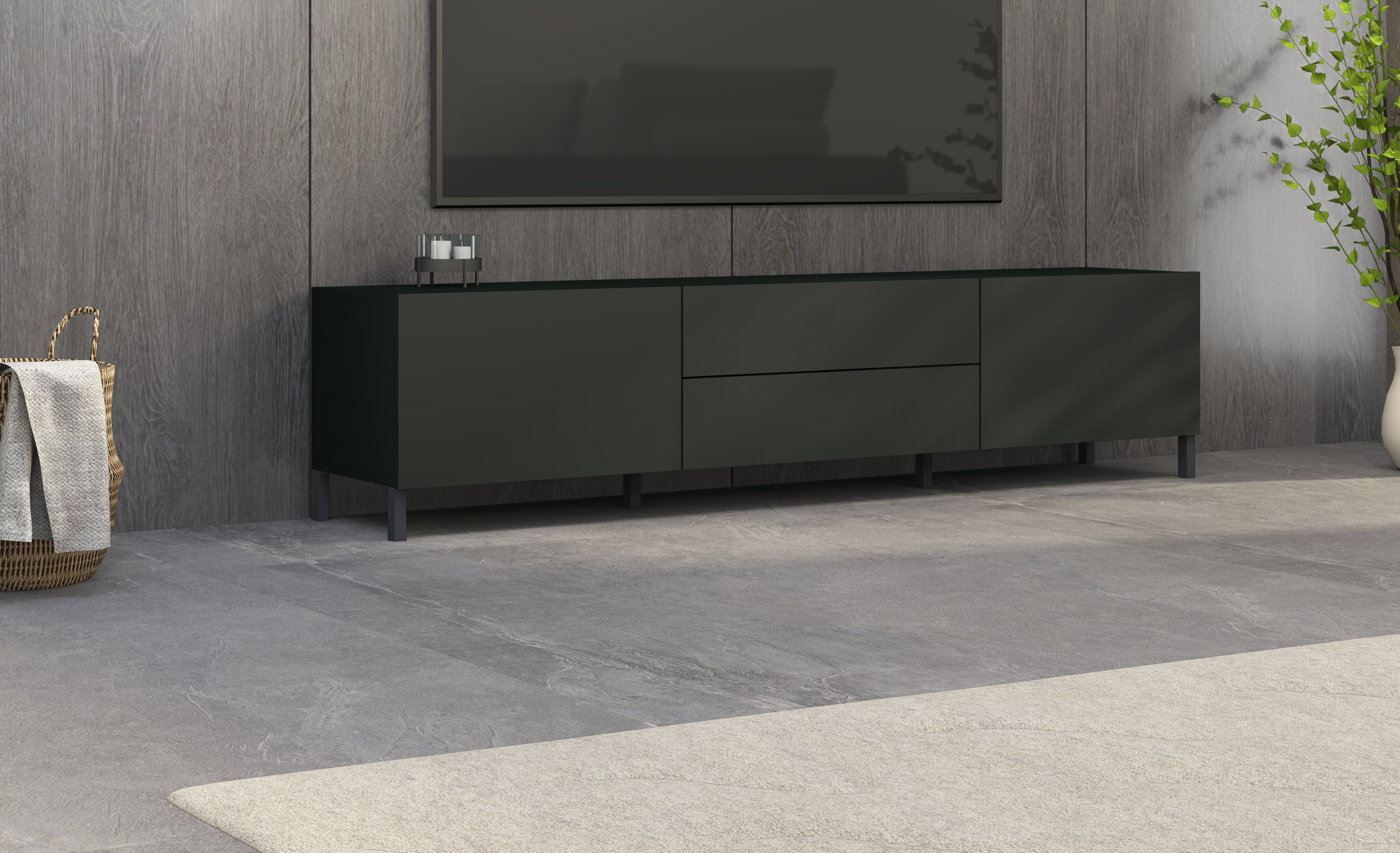 Sophia_LB200_2KL_schwarz-matt_01IAcMnUg5Q11kC "Pori" Lowboard 200 cm mit Metallfüßen in Schwarz