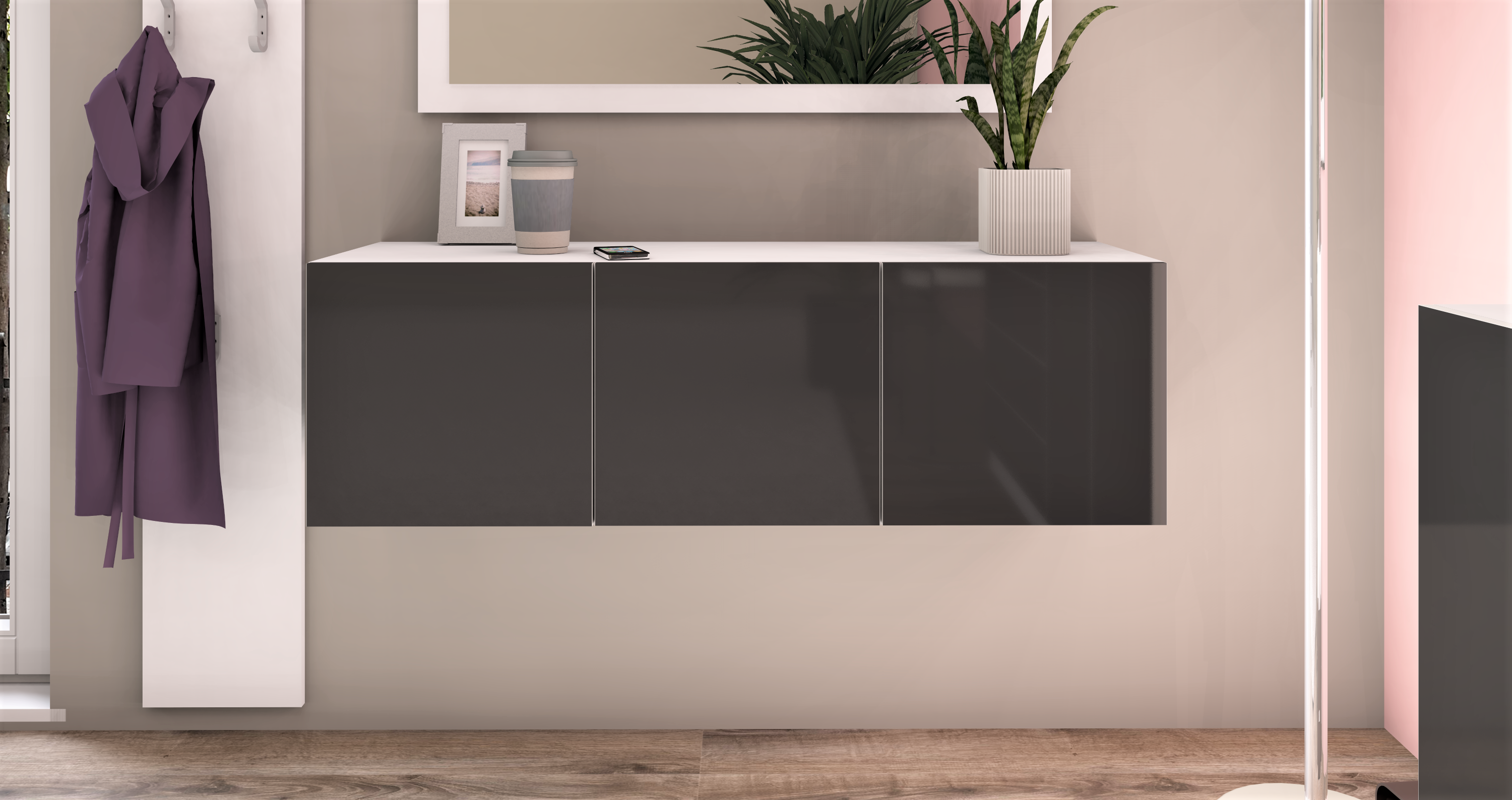 Sideboard Weiß Matt - Graphit Hochglanz "Vaasa" 114 cm