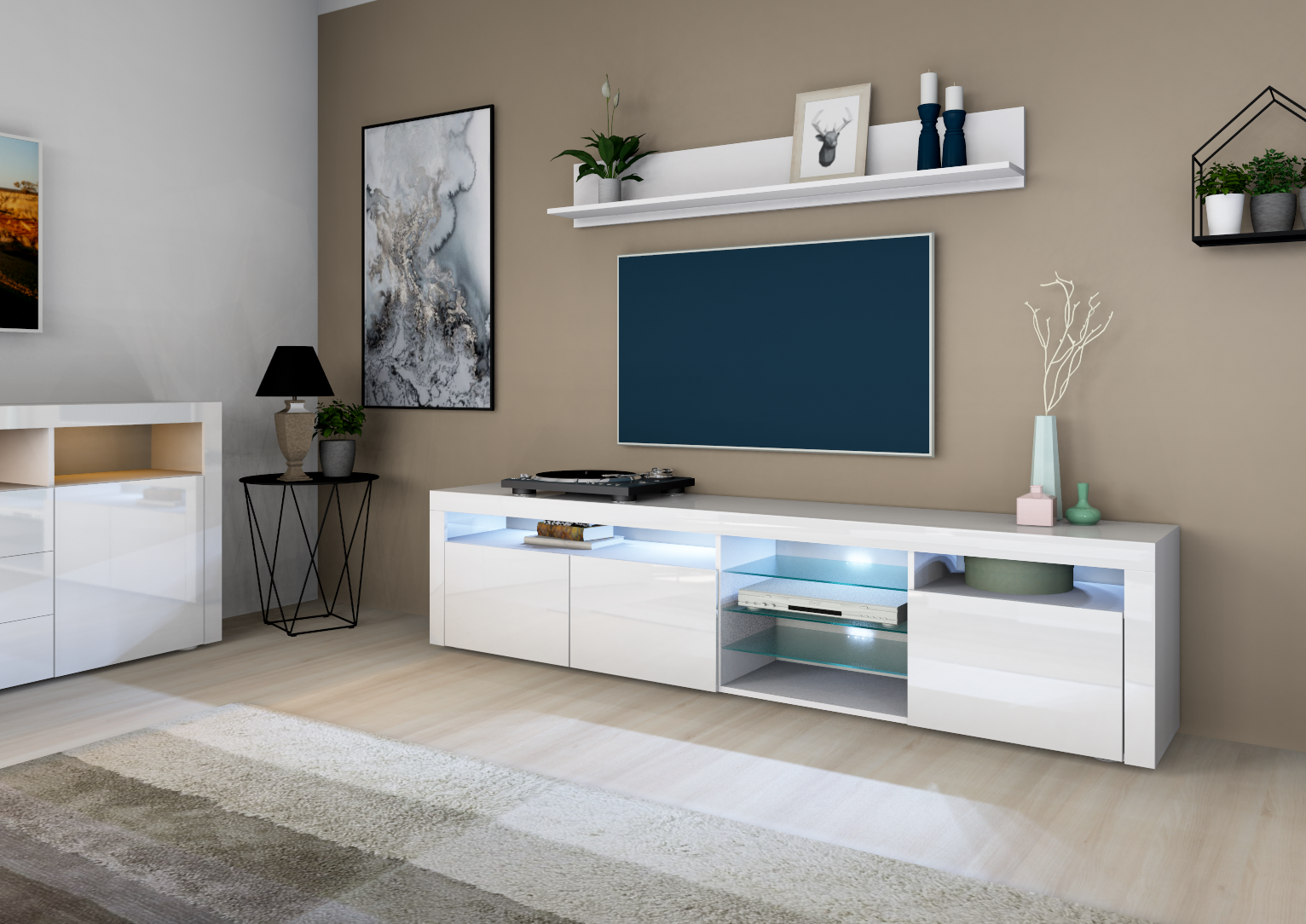 Lowboard Weiß Hochglanz 200 cm "Santa Fé" 