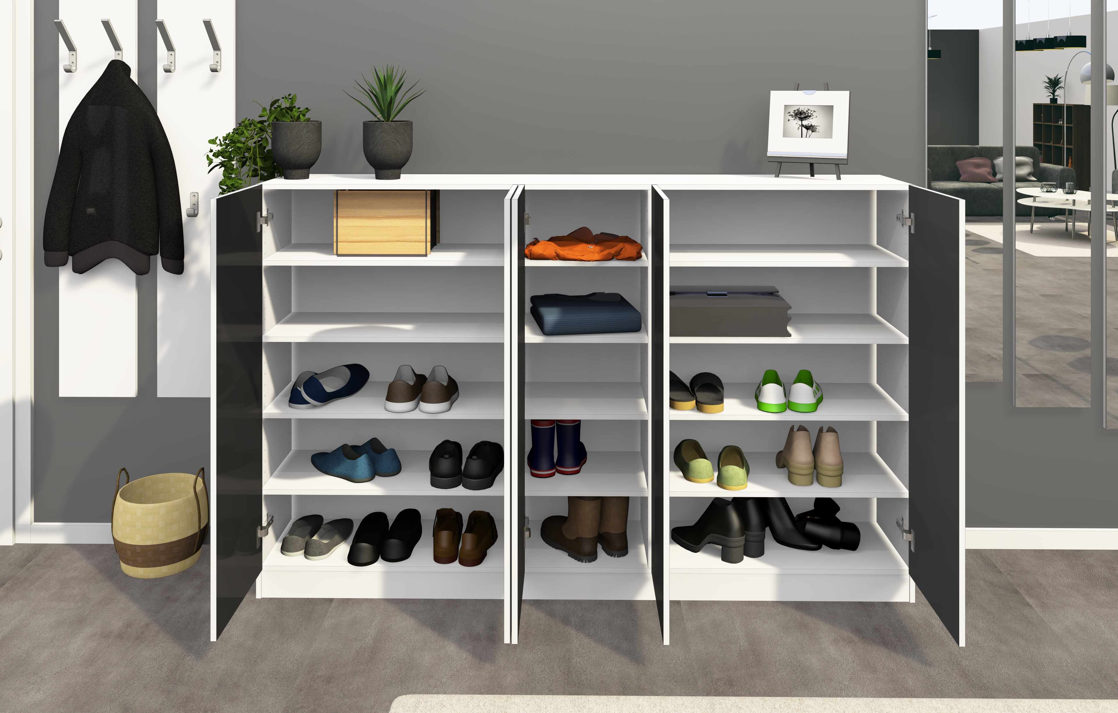 Schuhschrank Weiß Matt - Graphit Hochglanz "Vaasa" 5-türig