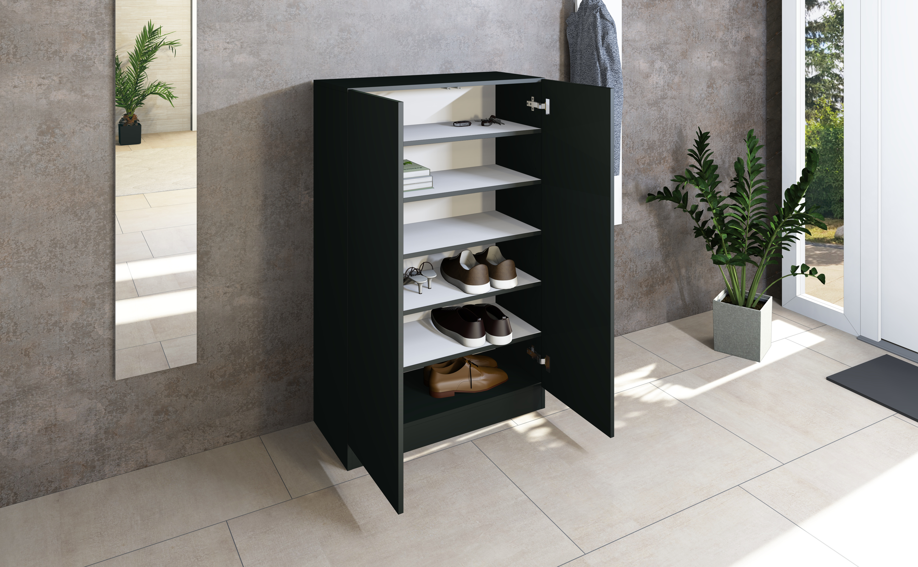 SCU_2T_schwarz-matt_03 Schuhschrank Schwarz "Vaasa" 2-türig