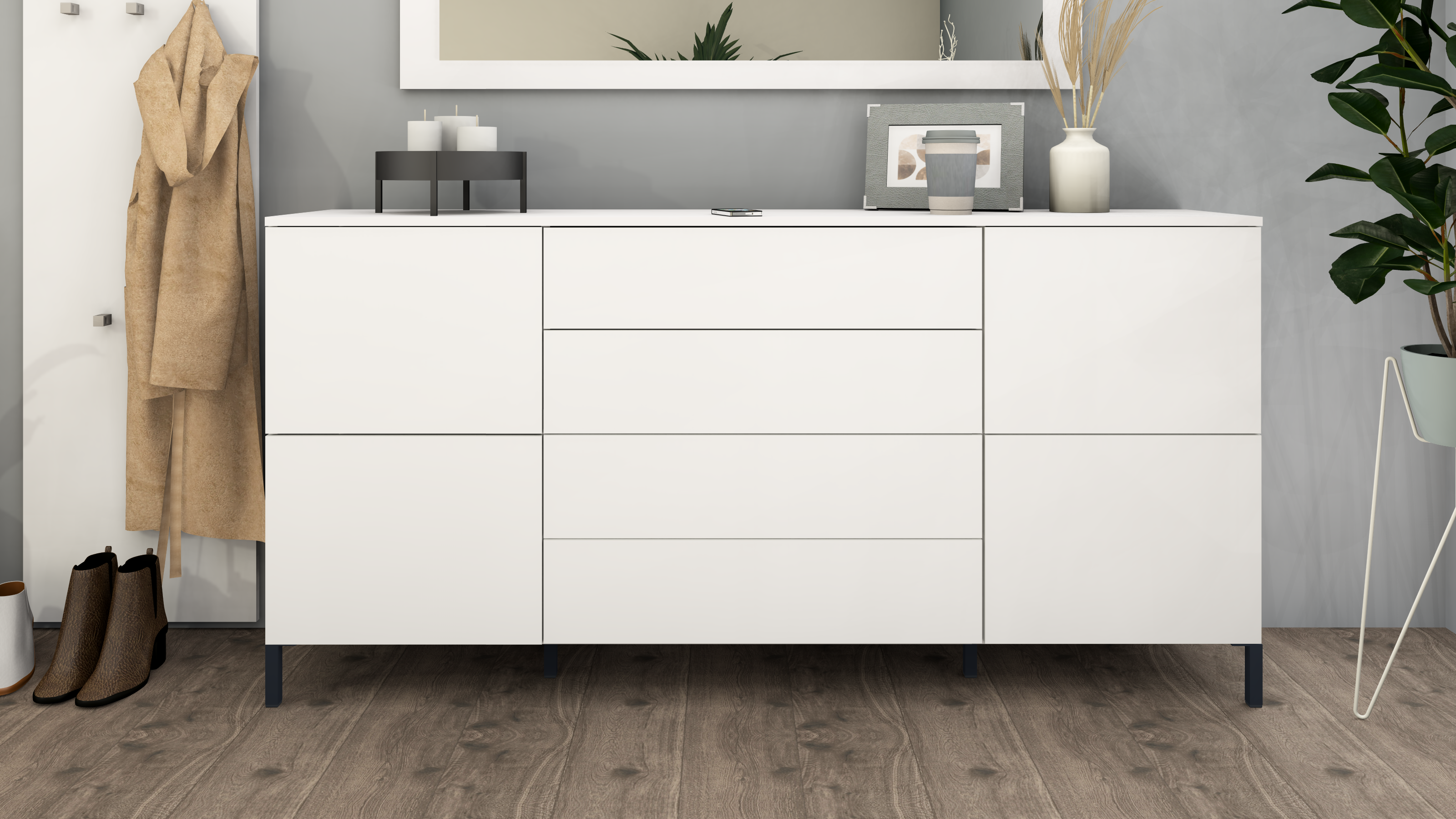 52317531_1 Sideboard Weiß Matt "Haama" 166 cm mit Metallfüßen