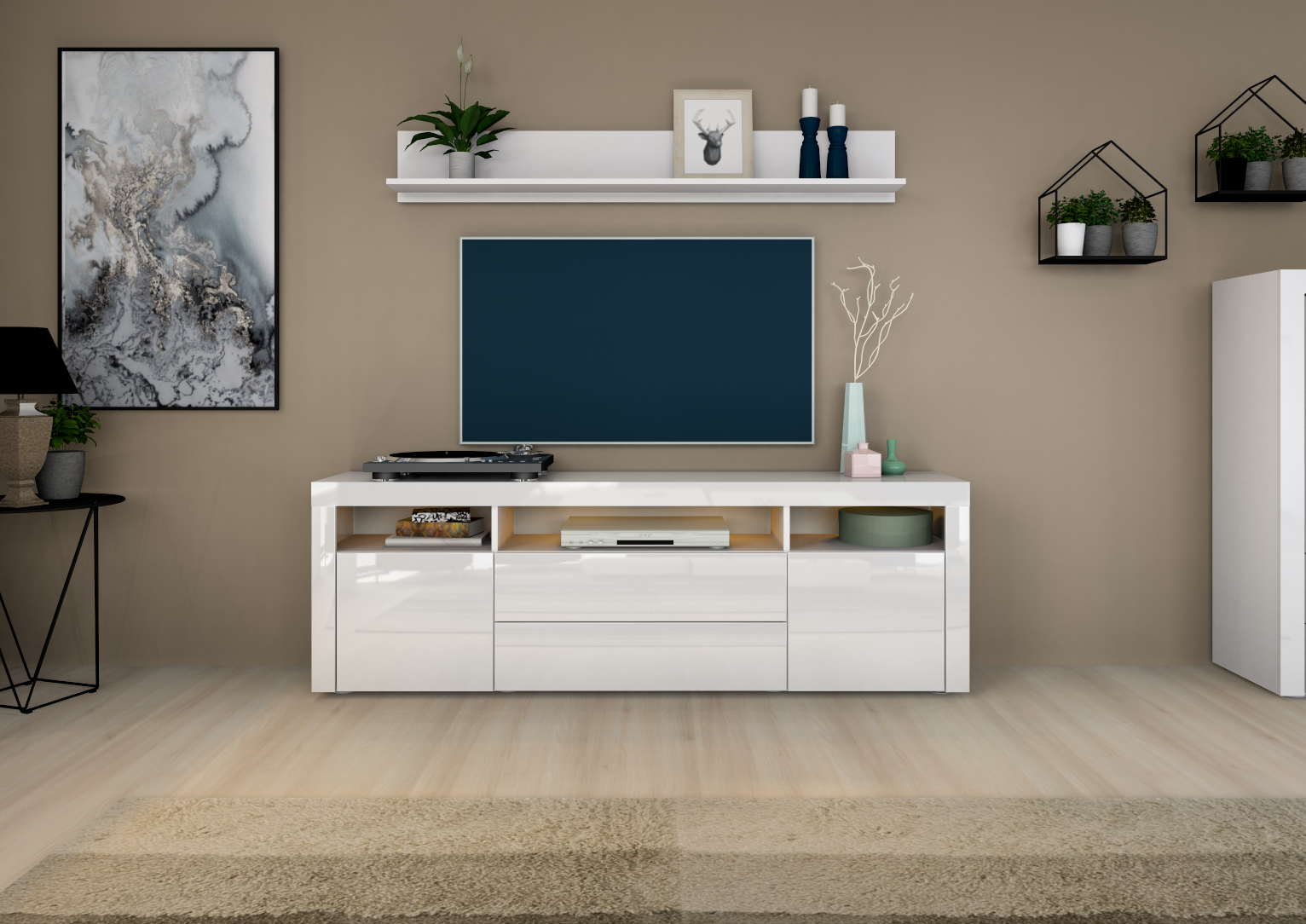 Lowboard Weiß Hochglanz 166 cm "Santa Fé" 