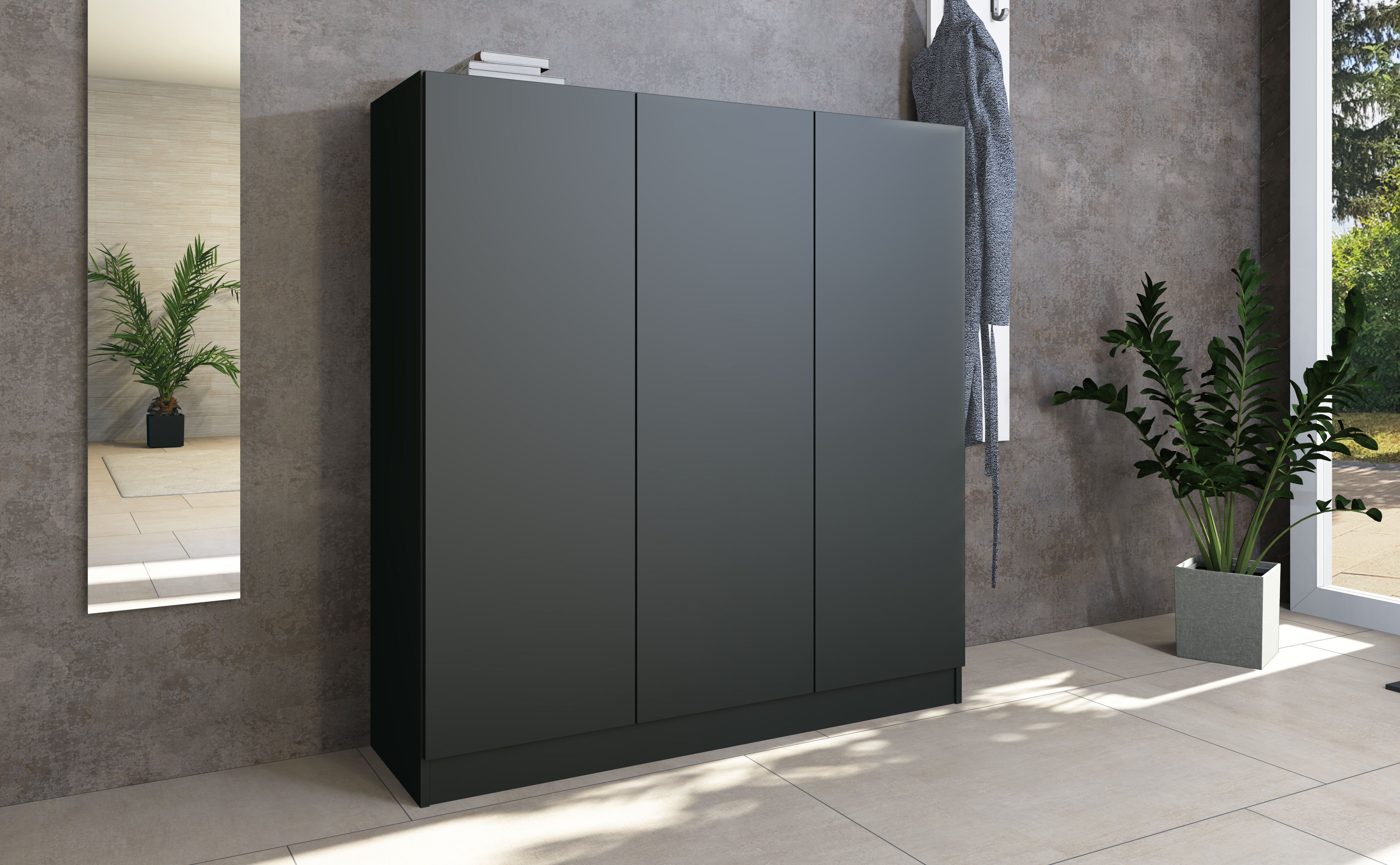 Schuhschrank VAASA mit 3 Türen in schwarz matt