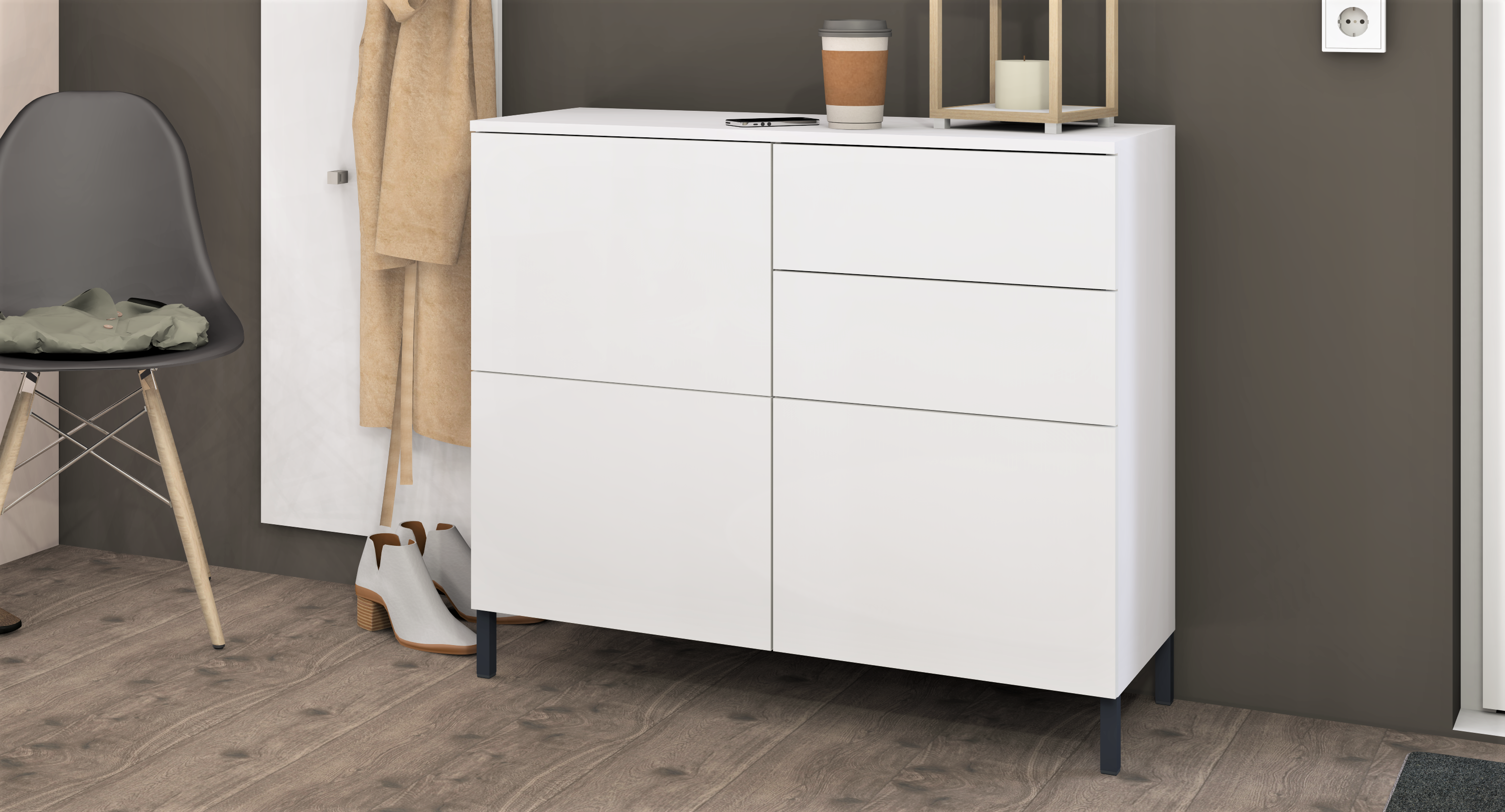 Kommode Weiß Matt "Haama" mit Metallfüßen und Schubkästen