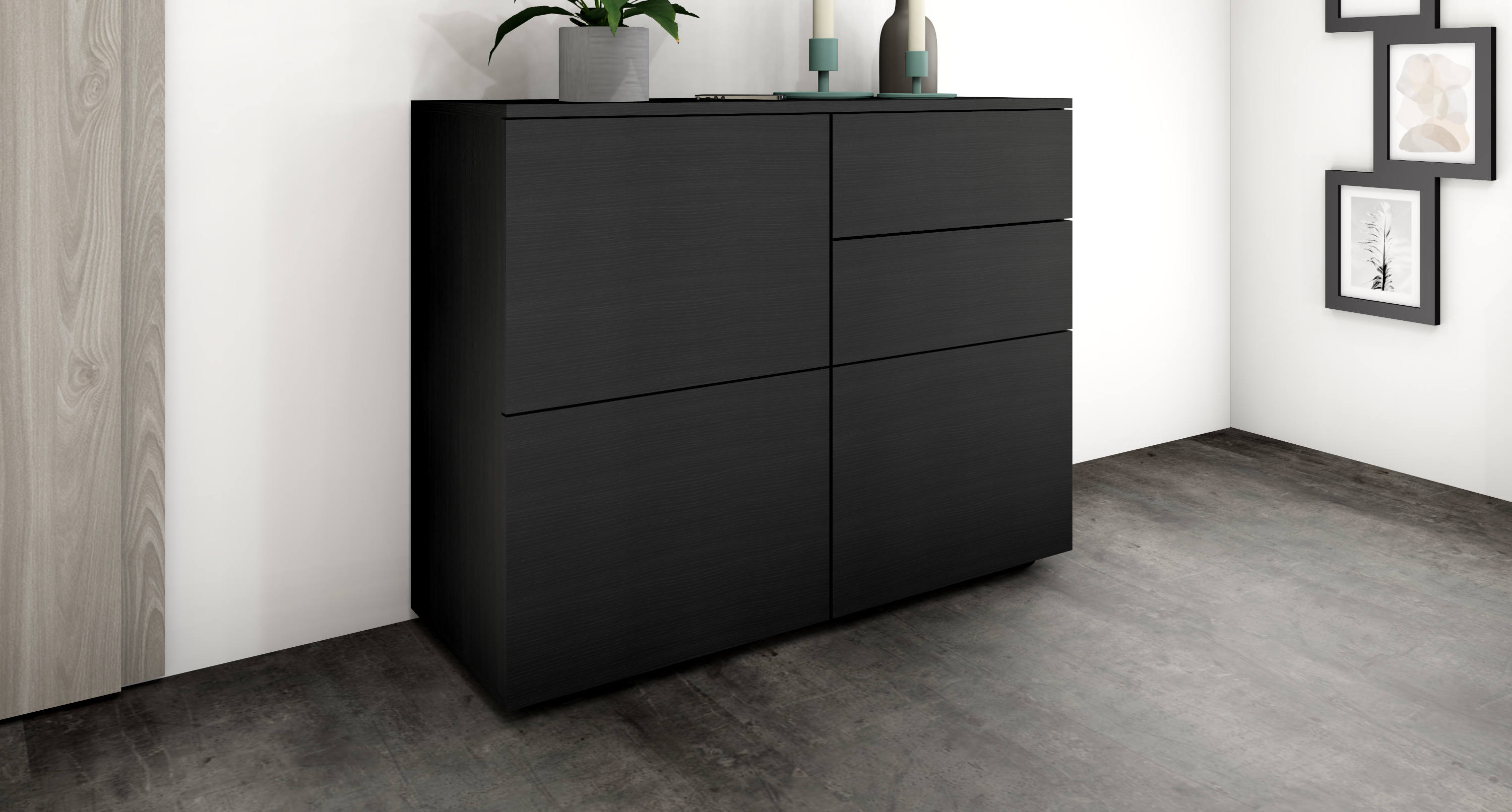 Kommode Schwarz Matt "Rova" 3-türig 