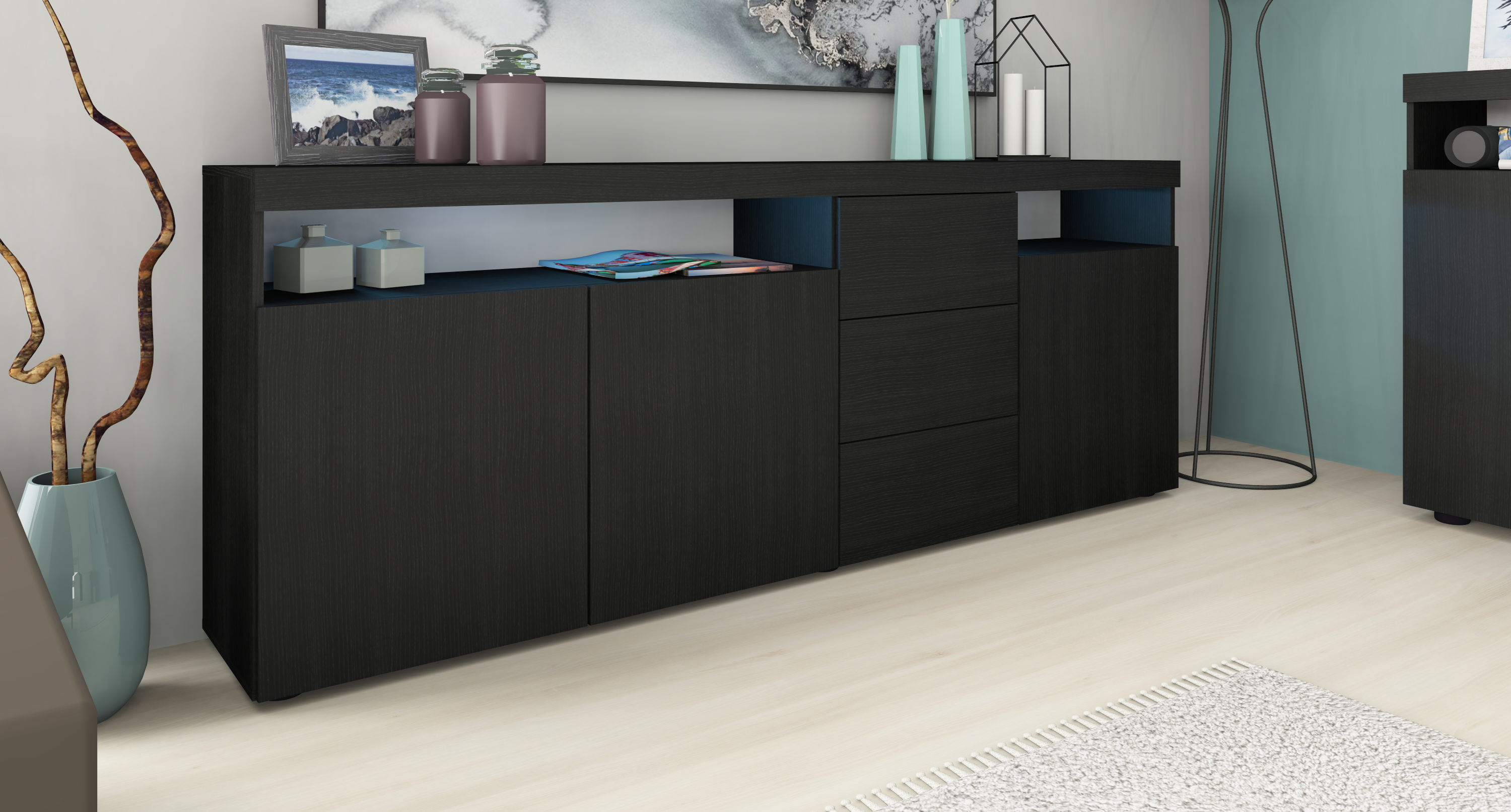 Sideboard "Kapstadt" 200 cm in Schwarz