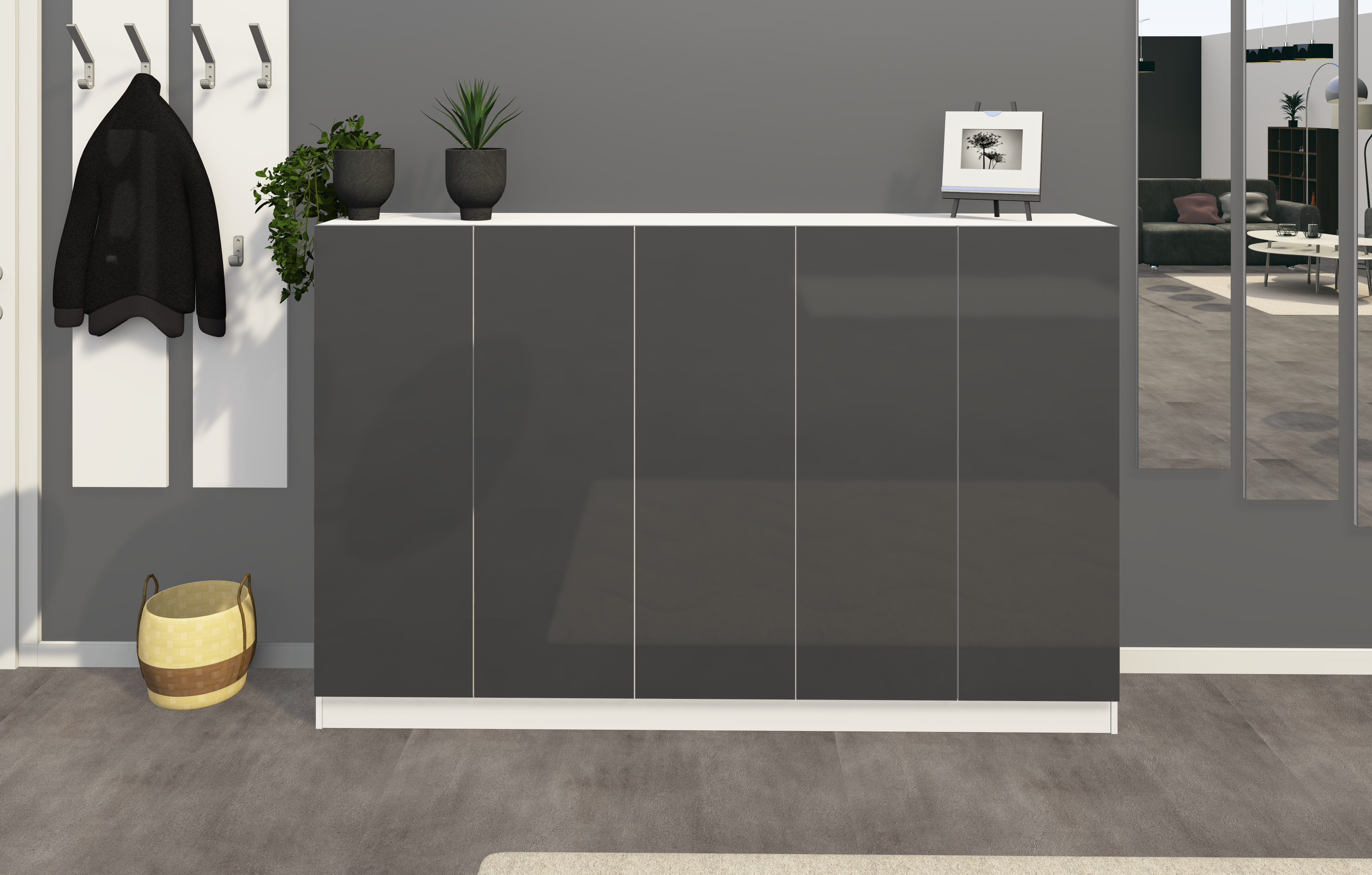 89160019_SCU-5T_weiss-graphit-gl-nzend_4 Schuhschrank Weiß Matt - Graphit Hochglanz "Vaasa" 5-türig