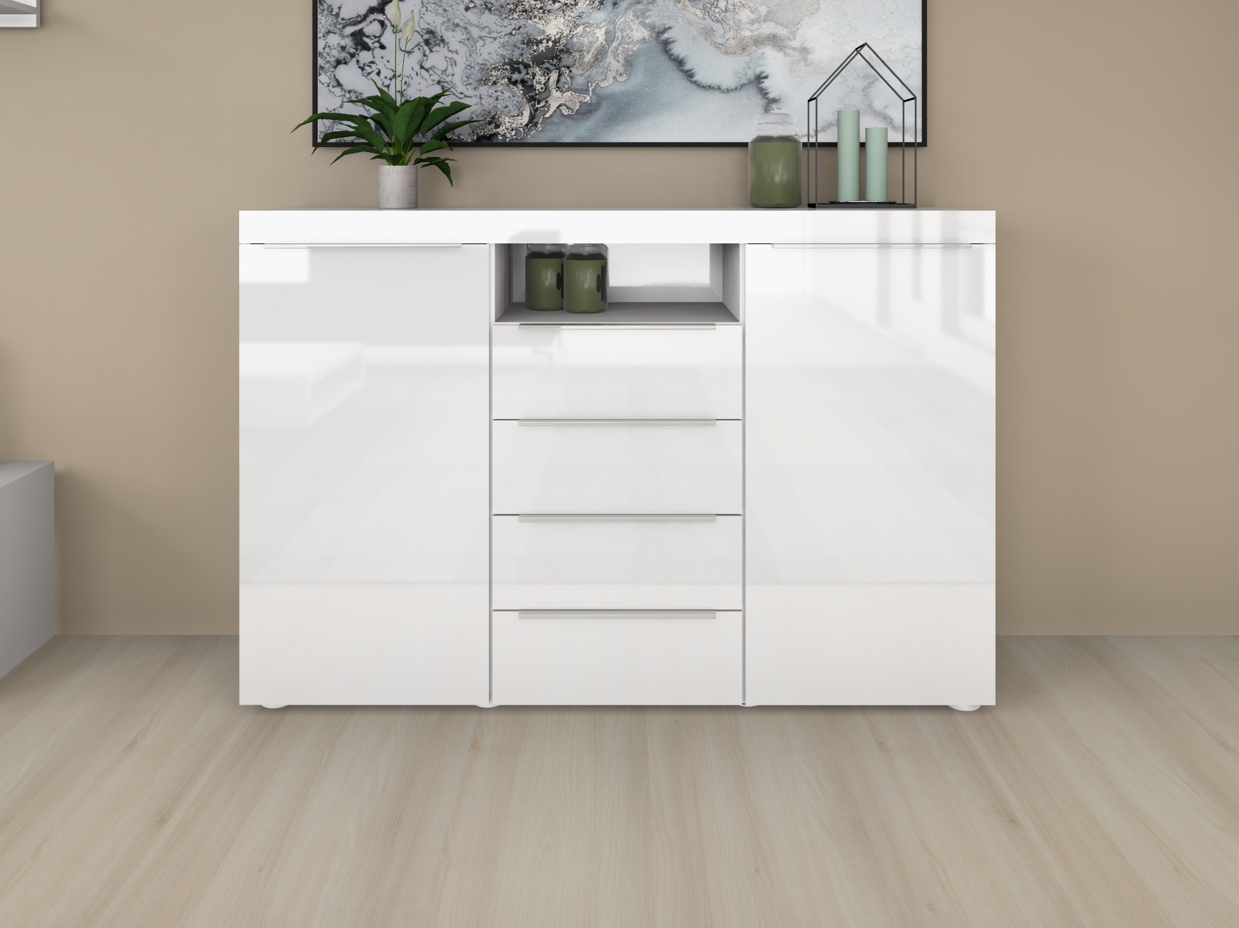 Highboard Weiß Hochglanz "Durban" 139 cm