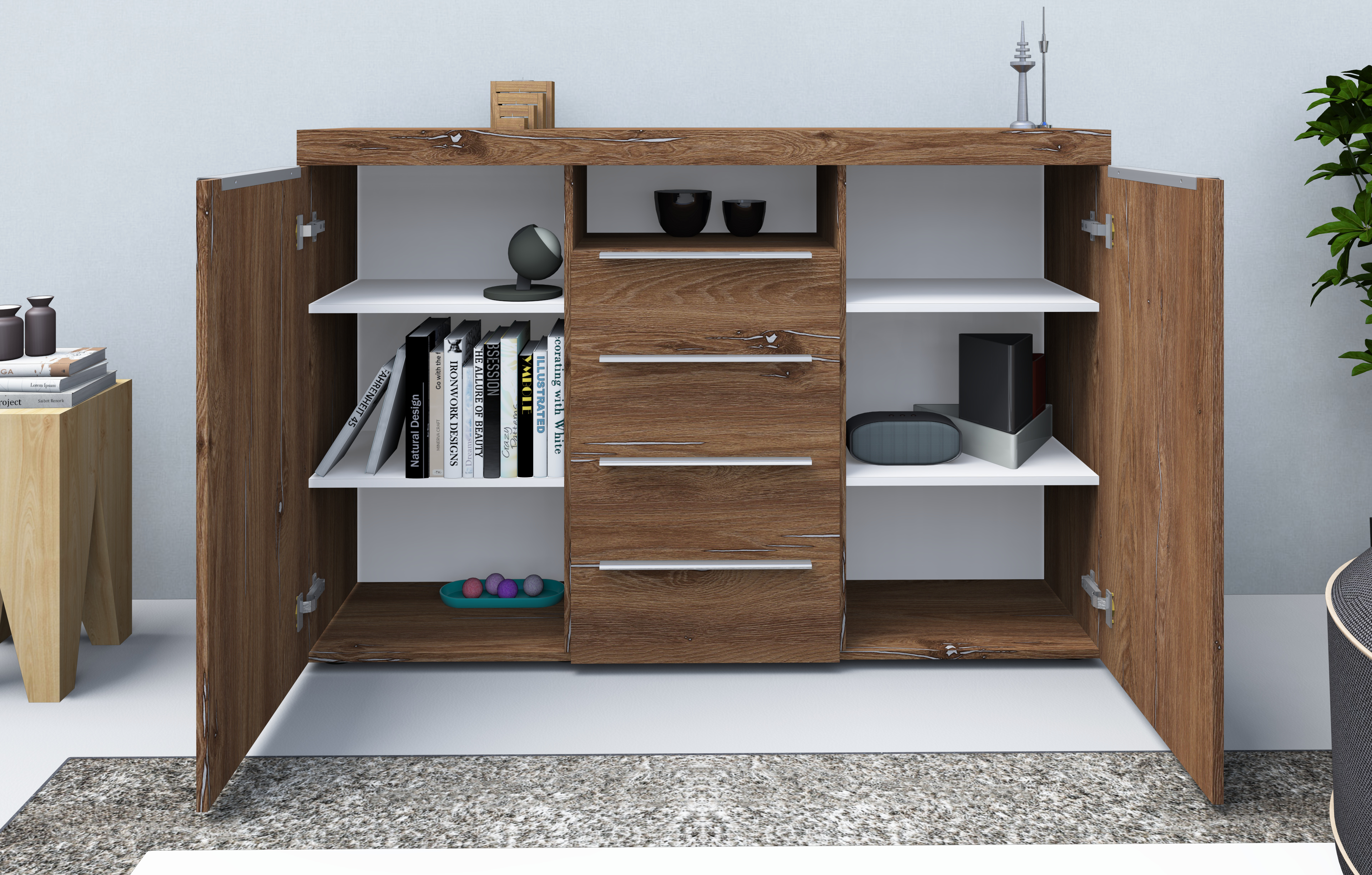 32179863_HB-139_vintage-eiche_5 Highboard Eiche Vintage "Durban" 139 cm